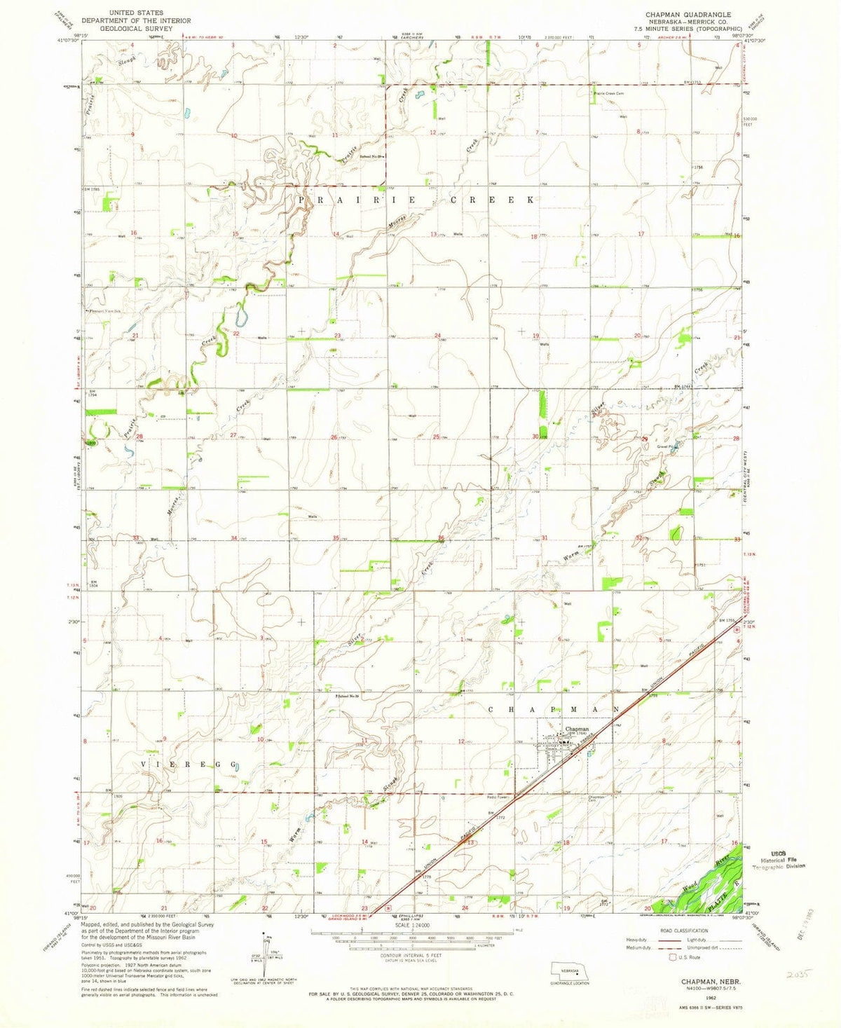 1962 Chapman, NE - Nebraska - USGS Topographic Map
