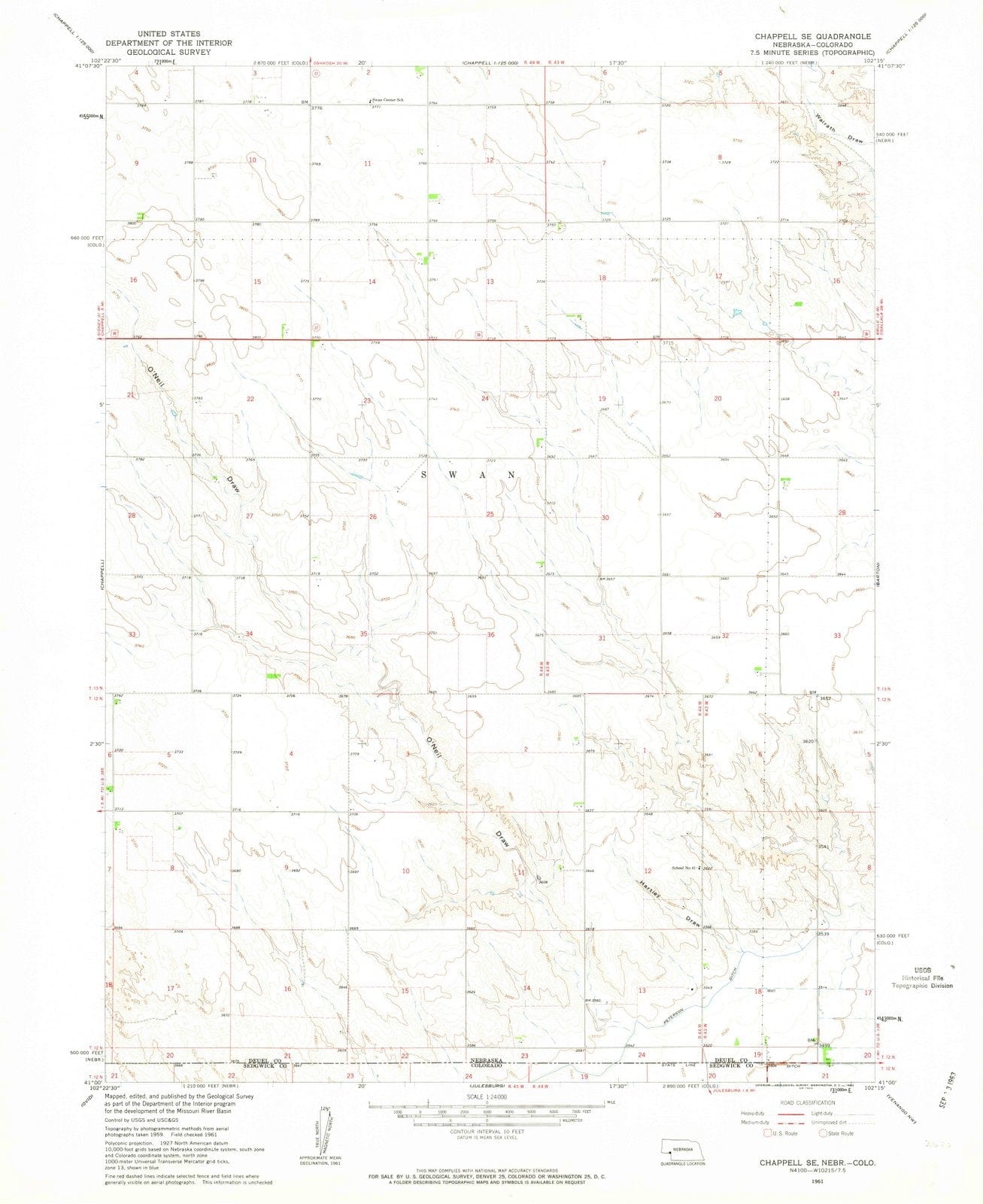1961 Chappell, NE - Nebraska - USGS Topographic Map