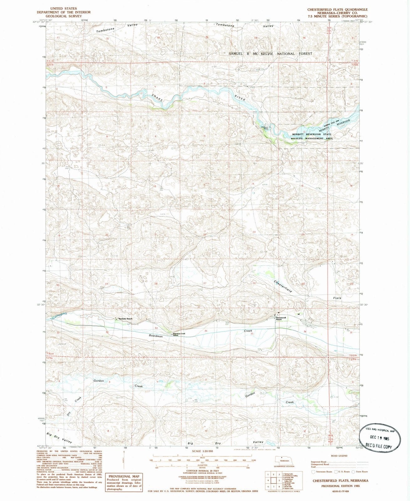 1985 Chesterfield Flats, NE - Nebraska - USGS Topographic Map