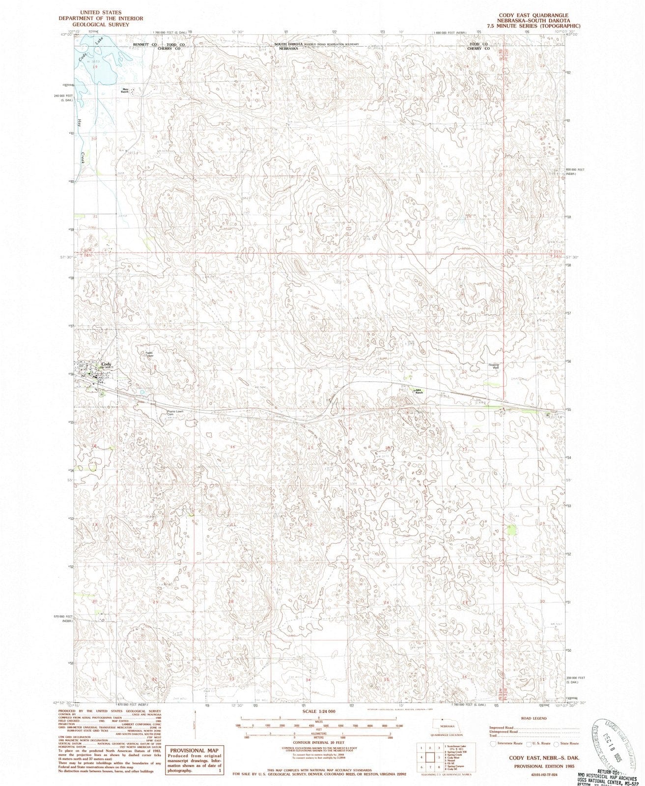 1985 Cody East, NE - Nebraska - USGS Topographic Map
