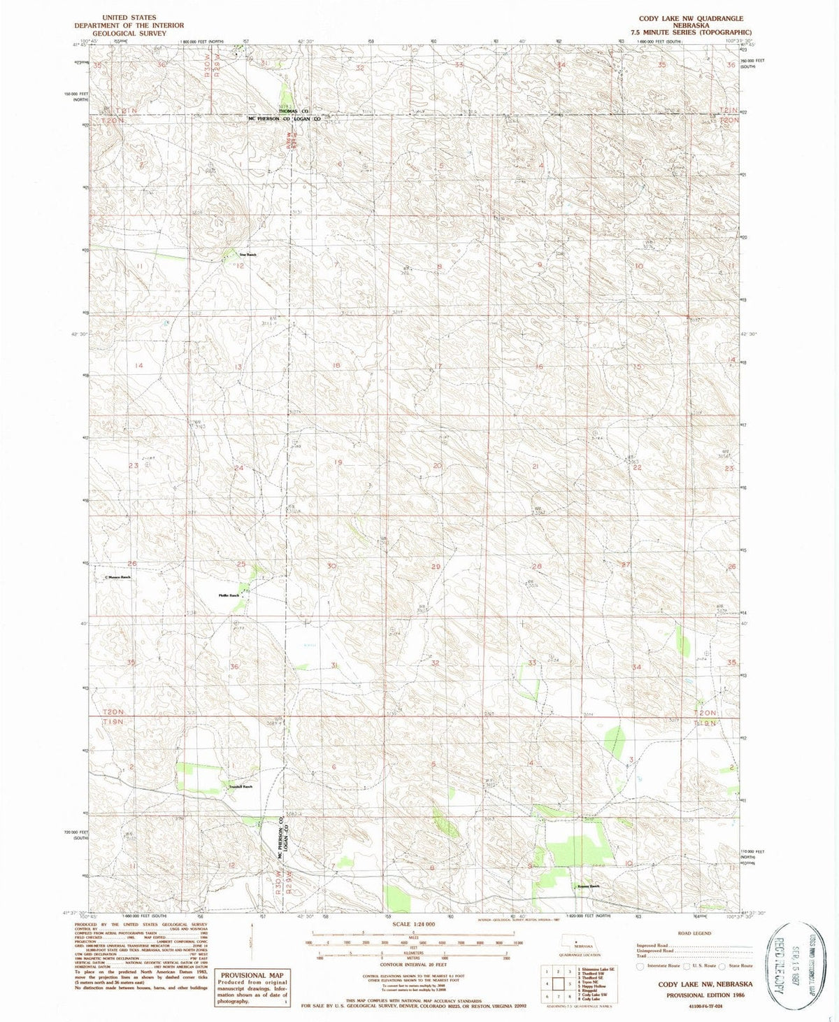 1986 Cody Lake, NE - Nebraska - USGS Topographic Map