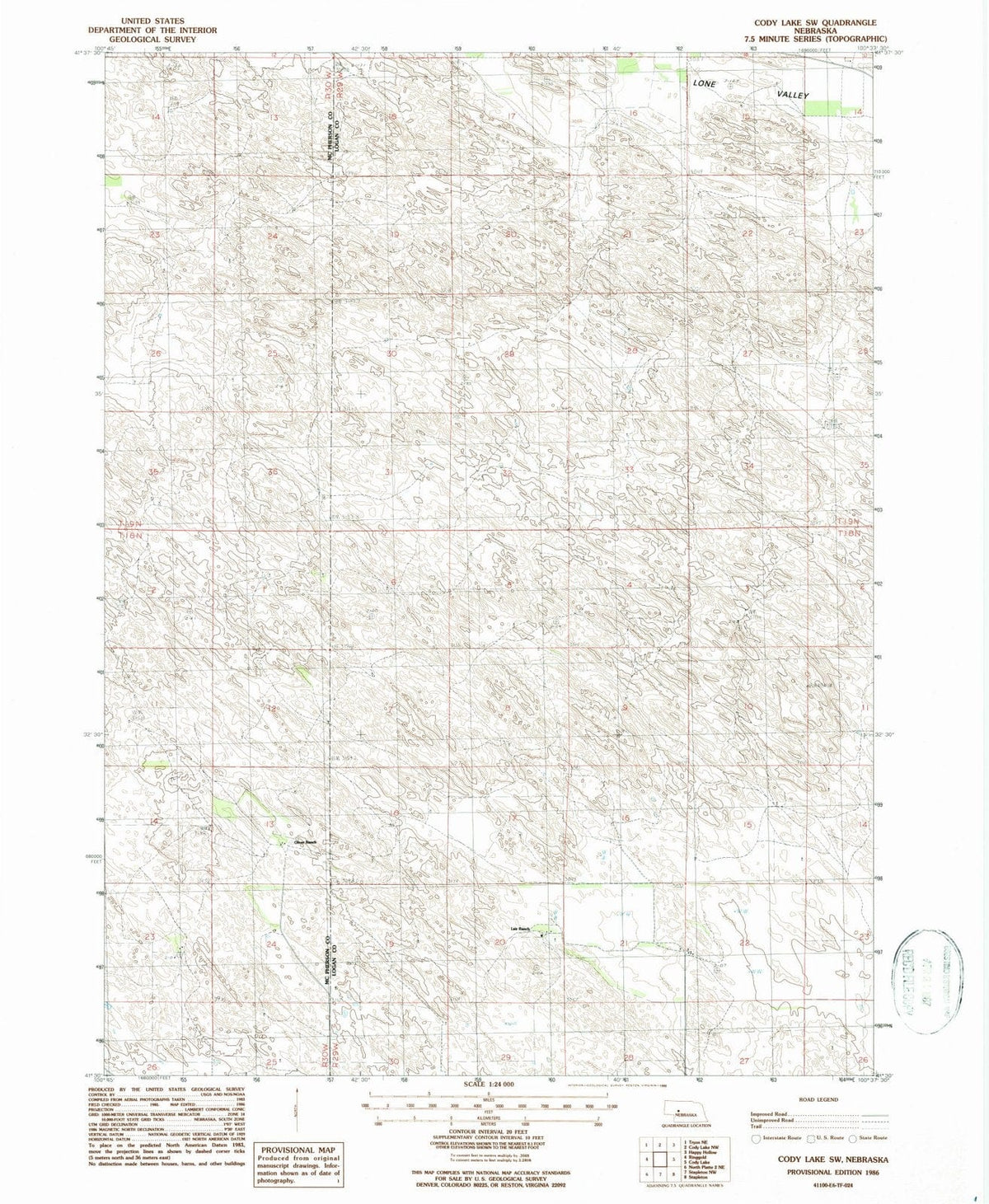 1986 Cody Lake, NE - Nebraska - USGS Topographic Map v2
