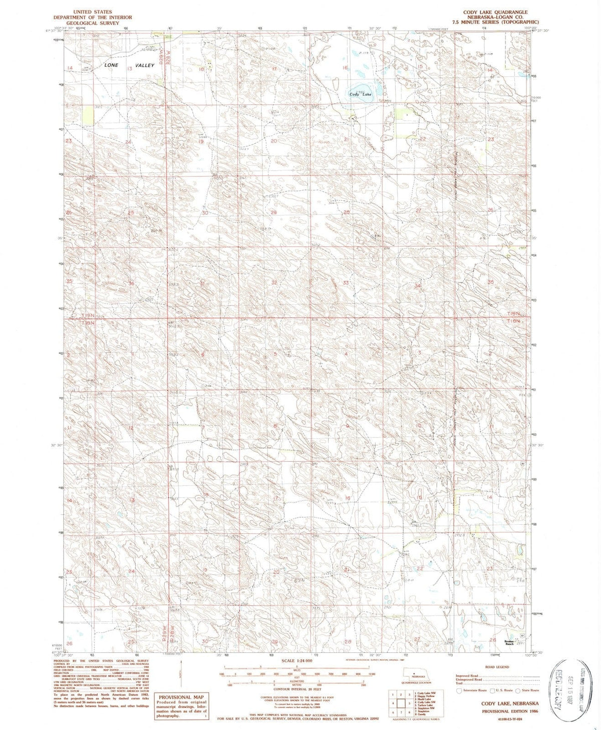 1986 Cody Lake, NE - Nebraska - USGS Topographic Map v3