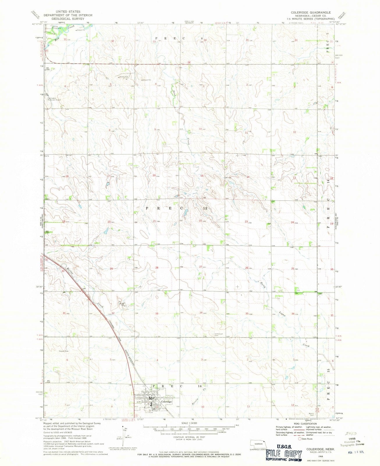 1968 Coleridge, NE - Nebraska - USGS Topographic Map