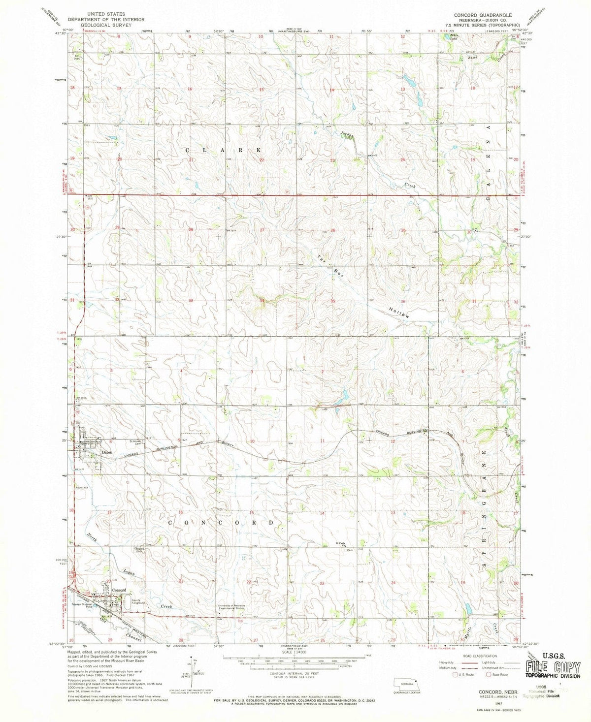 1967 Concord, NE - Nebraska - USGS Topographic Map