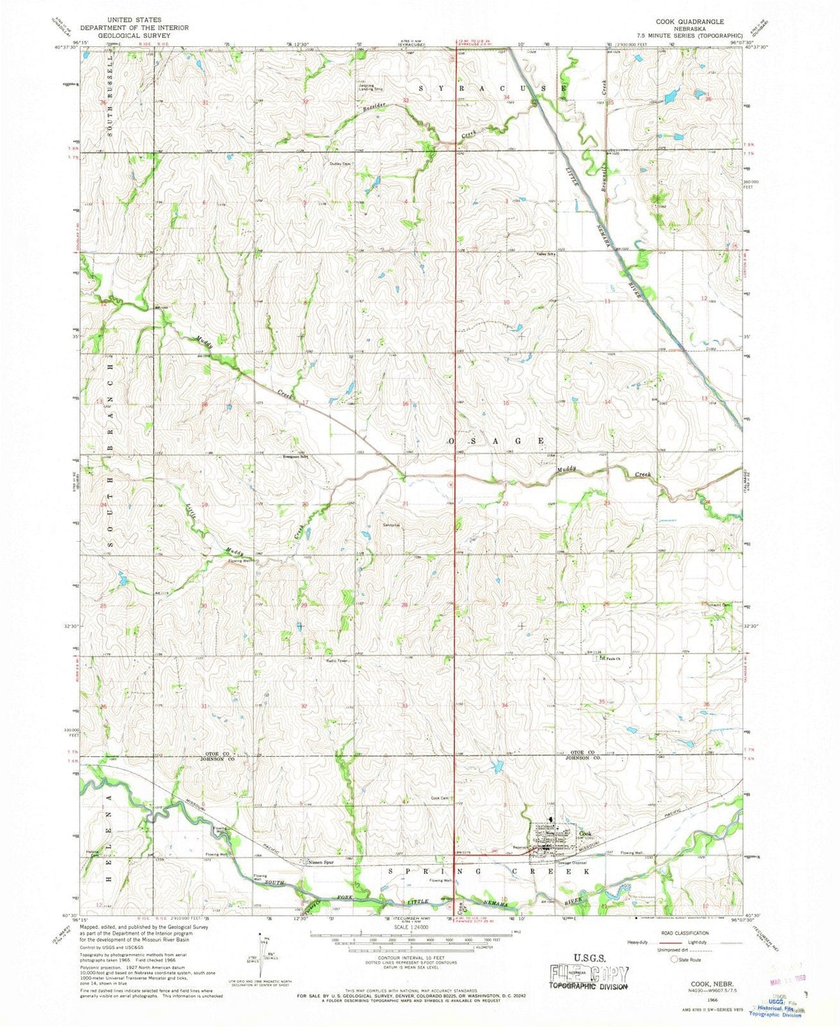 1966 Cook, NE - Nebraska - USGS Topographic Map