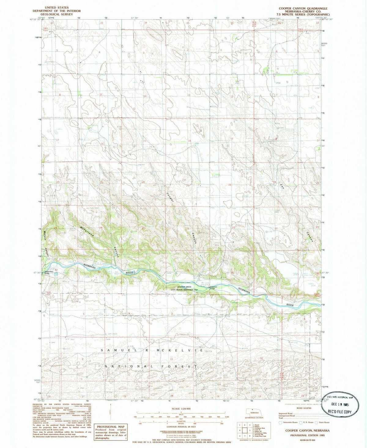 1985 Cooper Canyon, NE - Nebraska - USGS Topographic Map