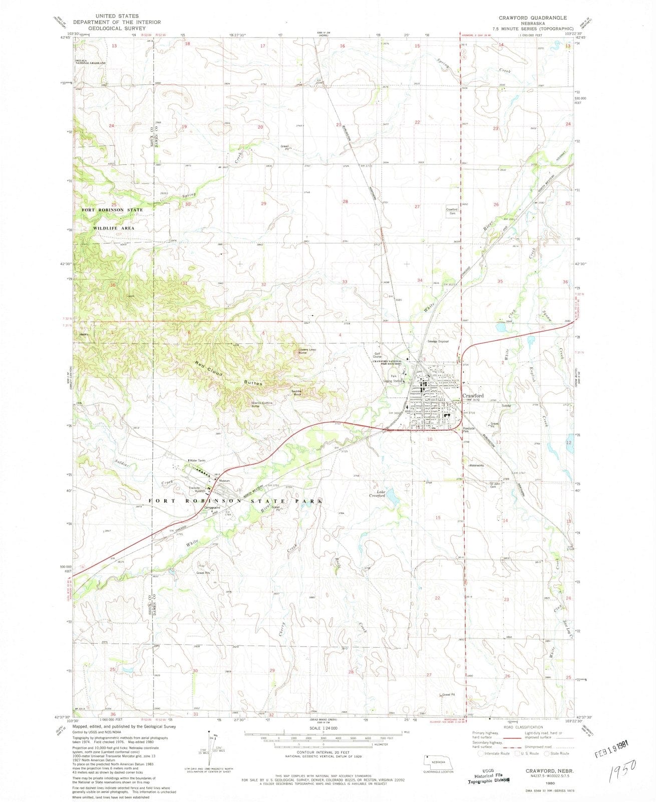 1980 Crawford, NE - Nebraska - USGS Topographic Map