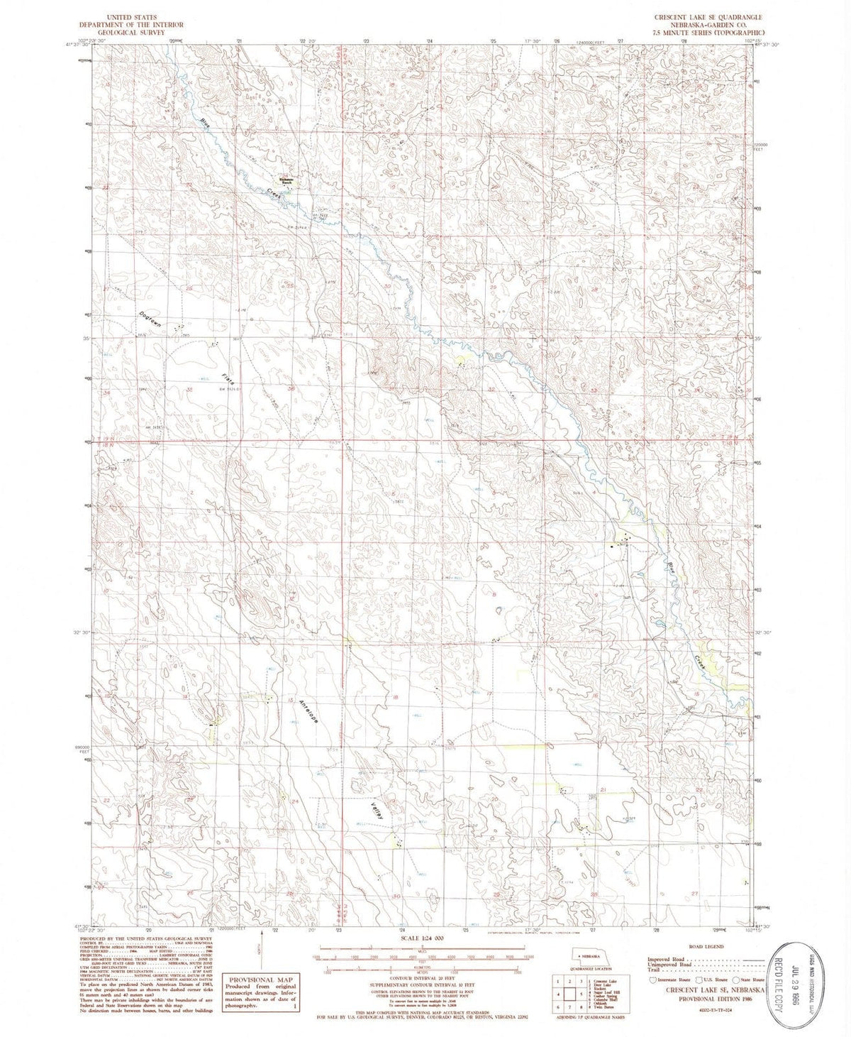 1986 Crescent Lake, NE - Nebraska - USGS Topographic Map