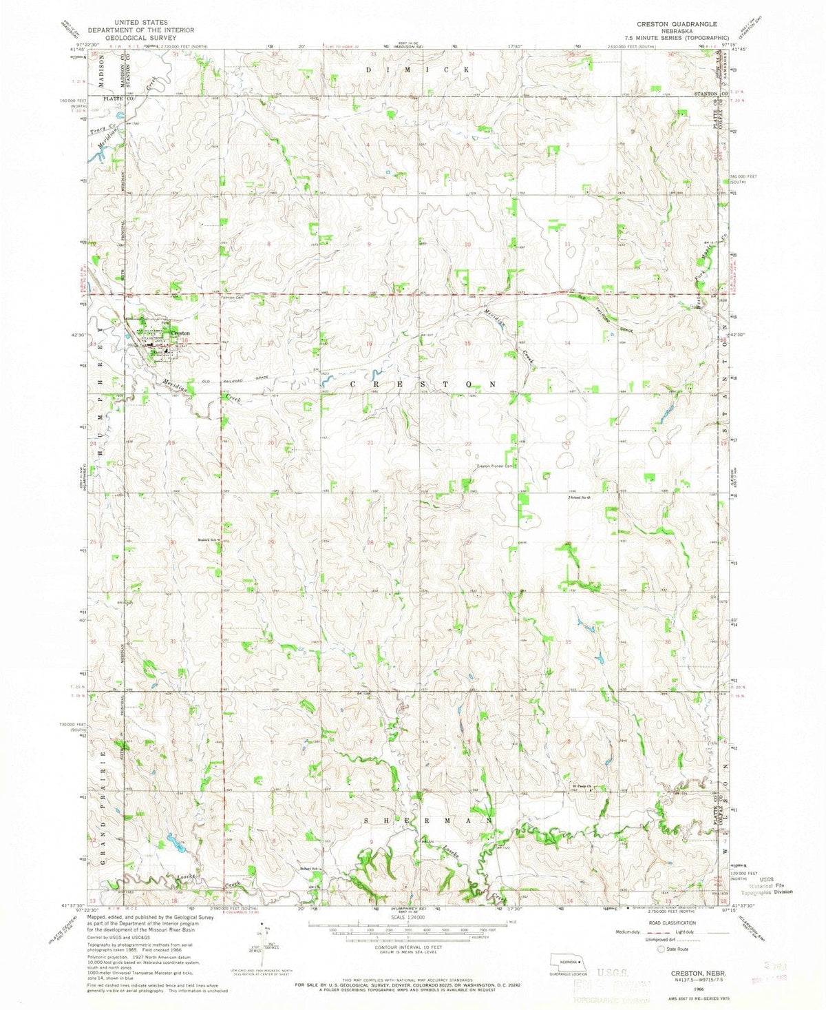 1966 Creston, NE - Nebraska - USGS Topographic Map