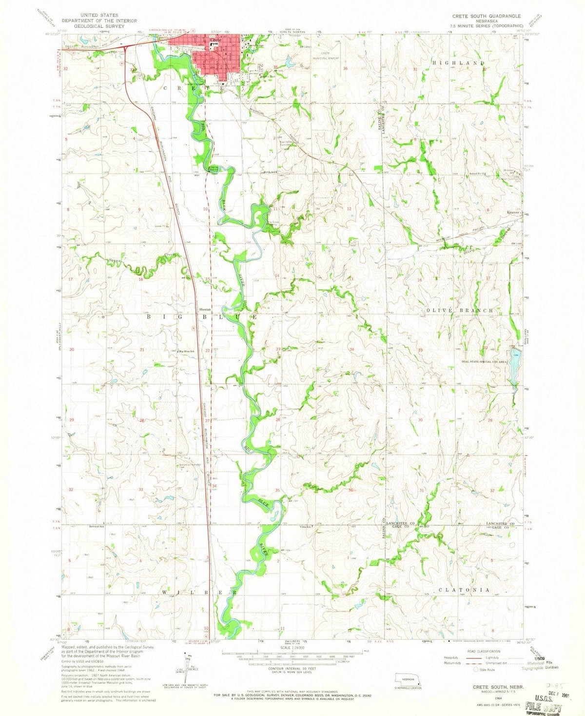 1964 Crete South, NE - Nebraska - USGS Topographic Map