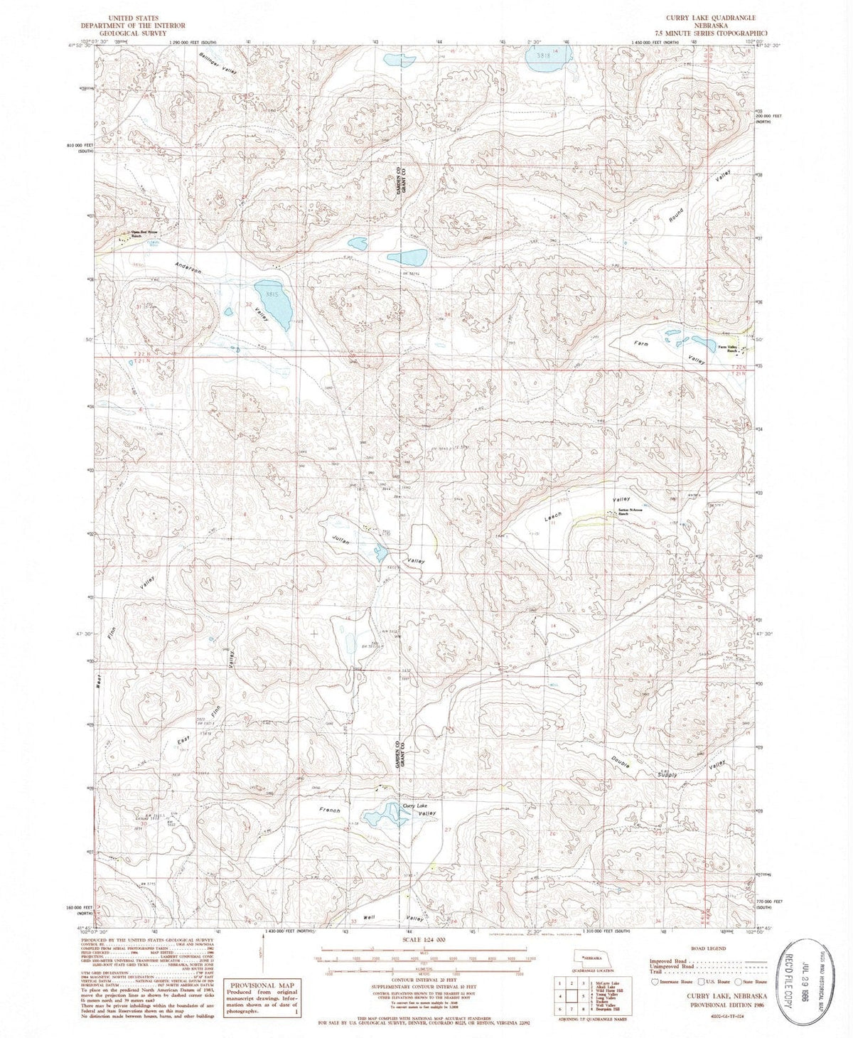 1986 Curry Lake, NE - Nebraska - USGS Topographic Map