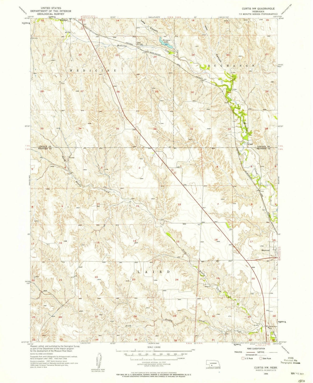 1956 Curtis, NE - Nebraska - USGS Topographic Map