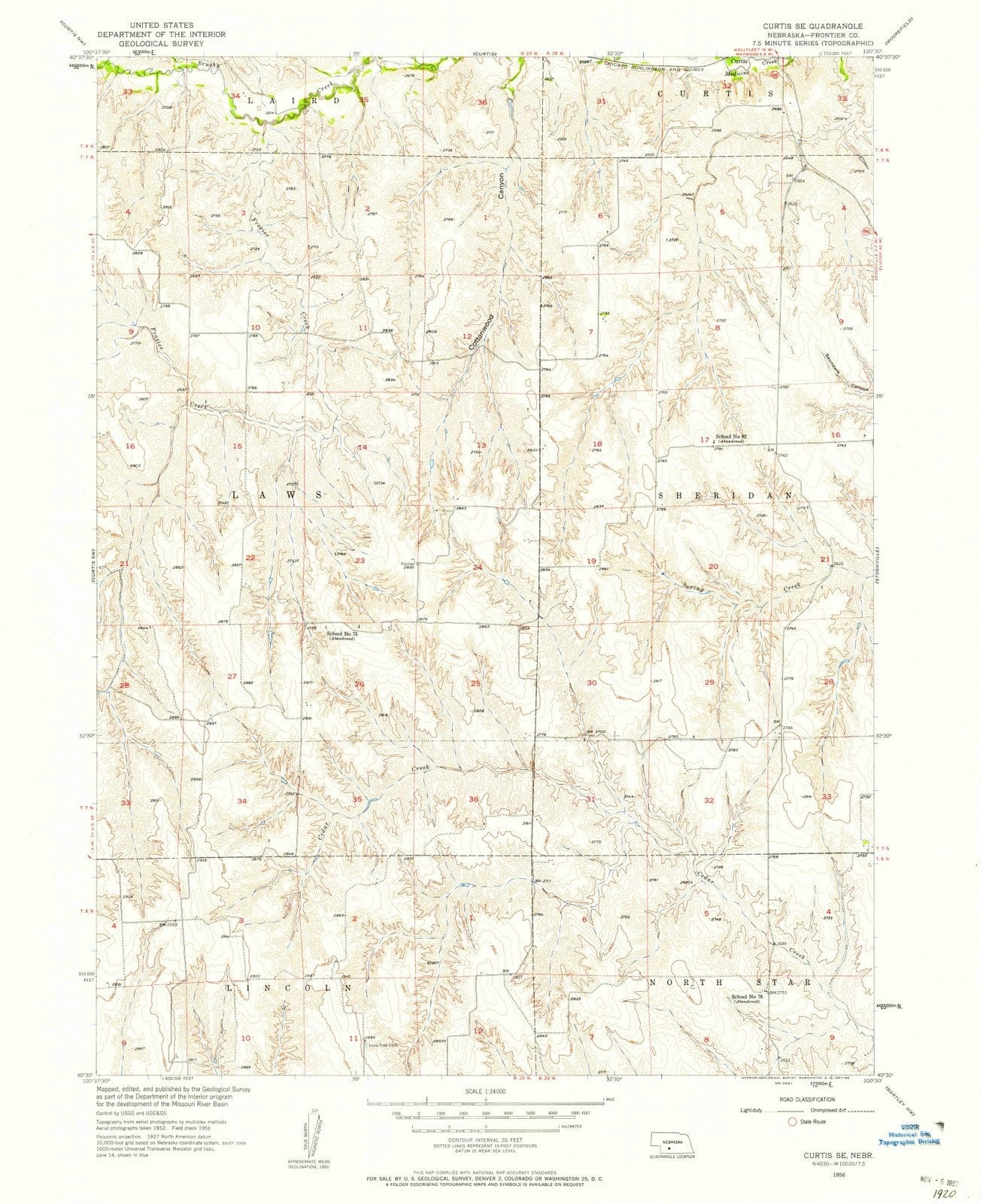 1956 Curtis, NE - Nebraska - USGS Topographic Map v2