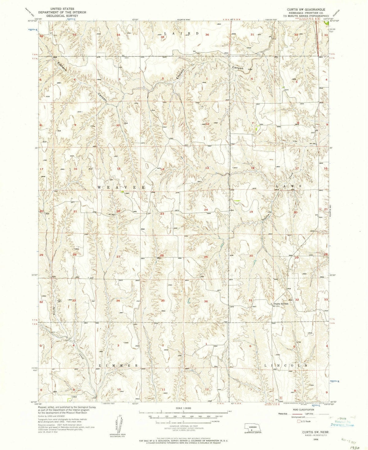 1956 Curtis, NE - Nebraska - USGS Topographic Map v3