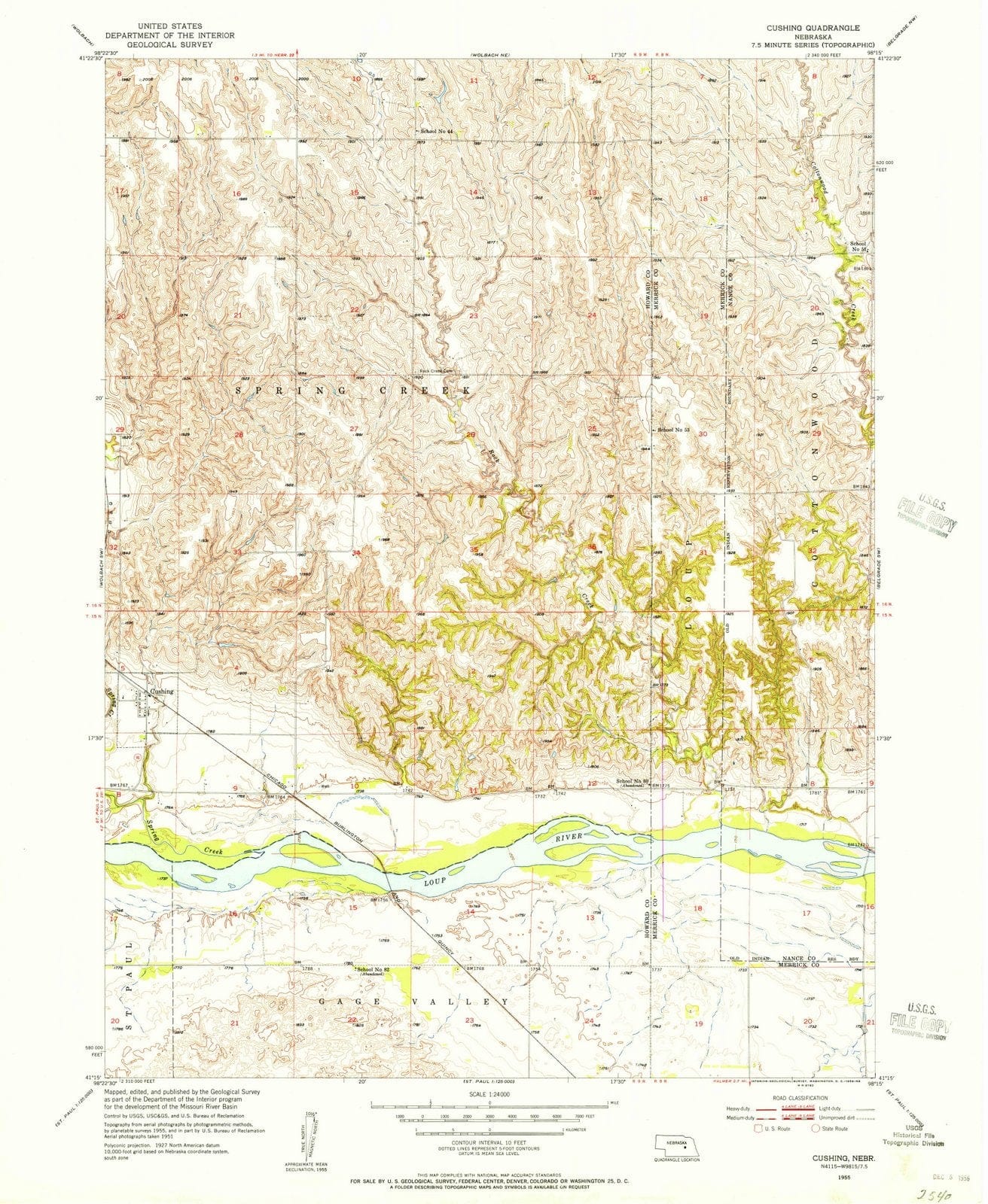 1955 Cushing, NE - Nebraska - USGS Topographic Map