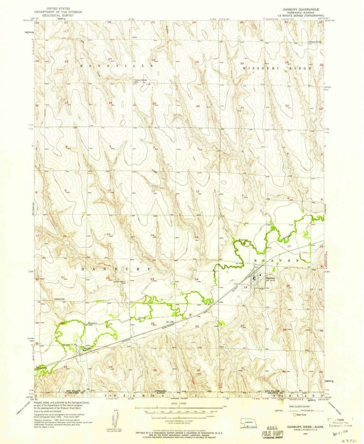 1957 Danbury, NE - Nebraska - USGS Topographic Map