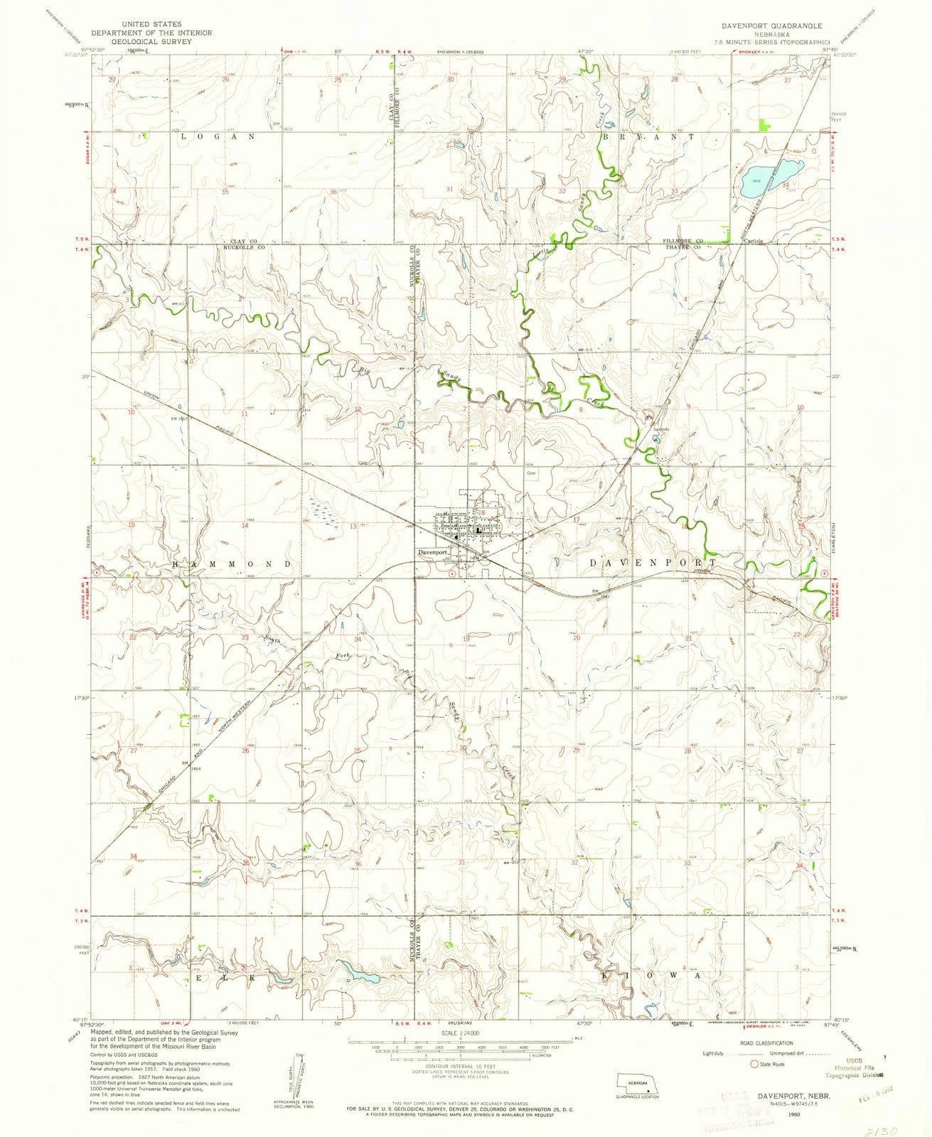 1960 Davenport, NE - Nebraska - USGS Topographic Map