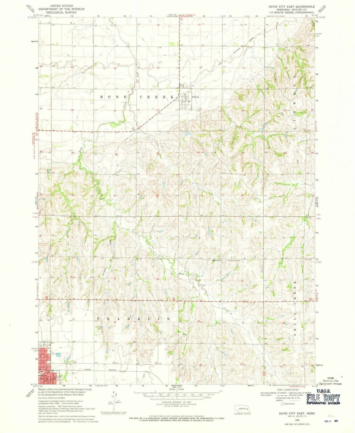 1968 David City East, NE - Nebraska - USGS Topographic Map