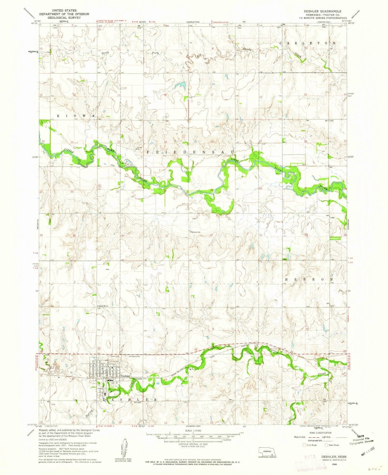 1960 Deshler, NE - Nebraska - USGS Topographic Map