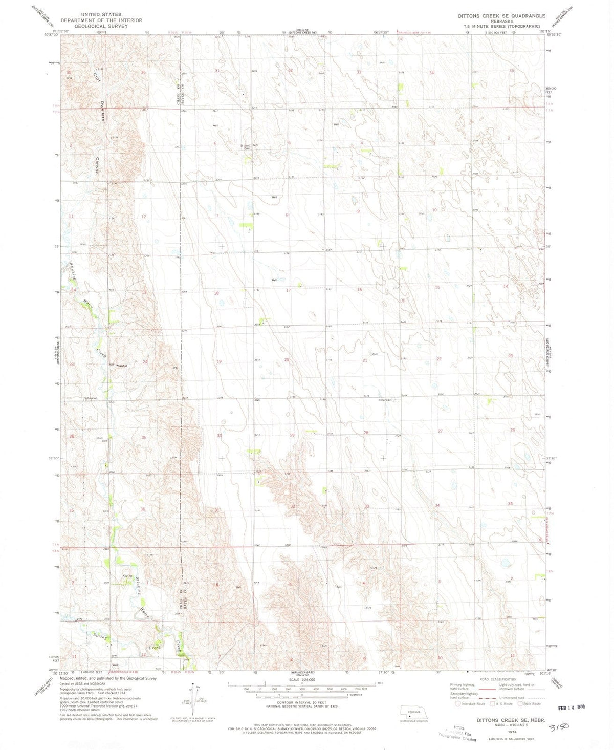 1974 Dittons Creek, NE - Nebraska - USGS Topographic Map