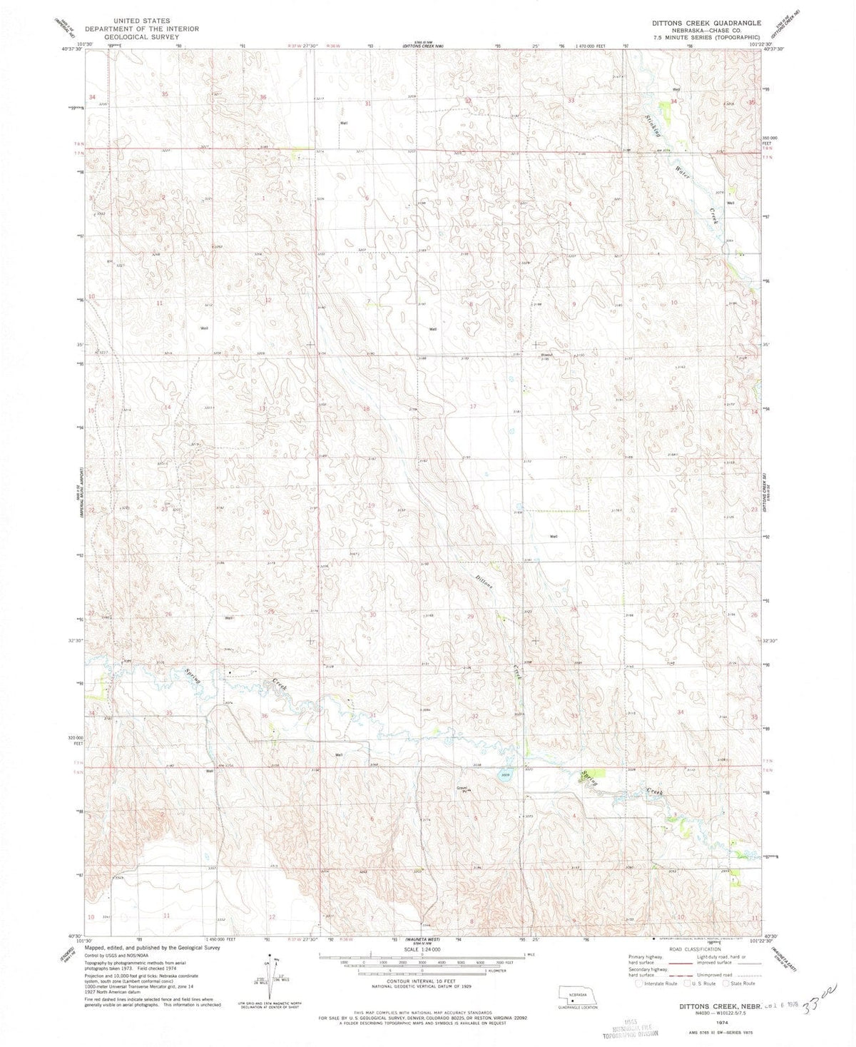 1974 Dittons Creek, NE - Nebraska - USGS Topographic Map v2