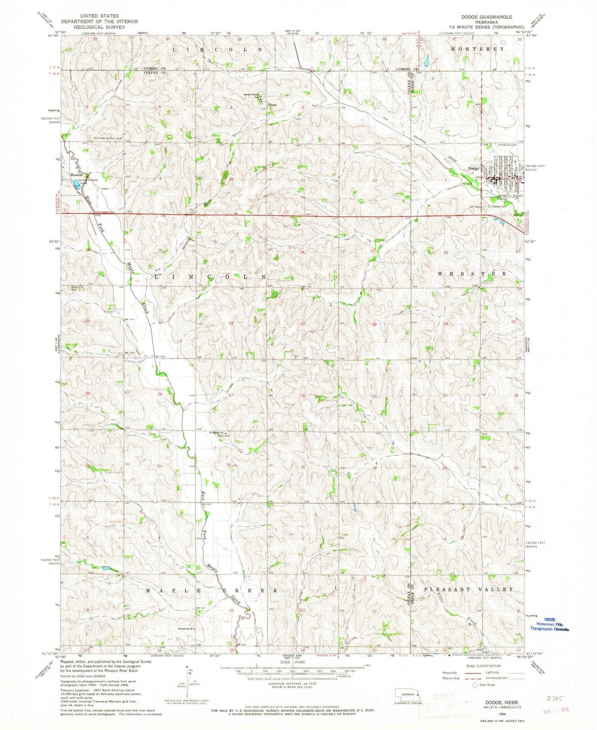 1966 Dodge, NE - Nebraska - USGS Topographic Map