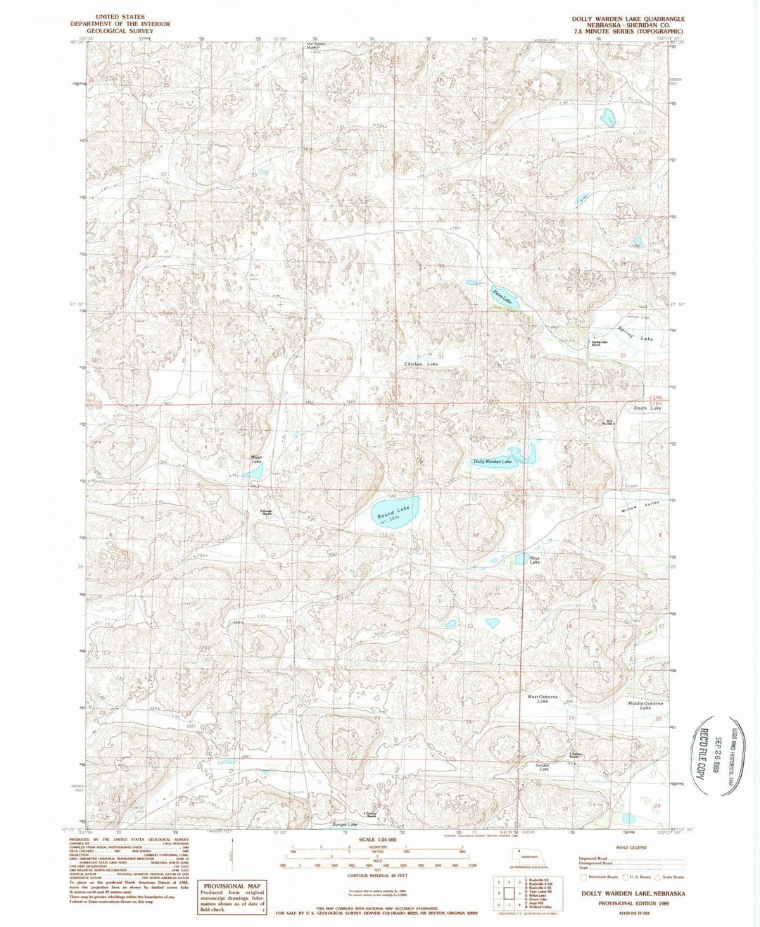1989 Dolly Warden Lake, NE - Nebraska - USGS Topographic Map