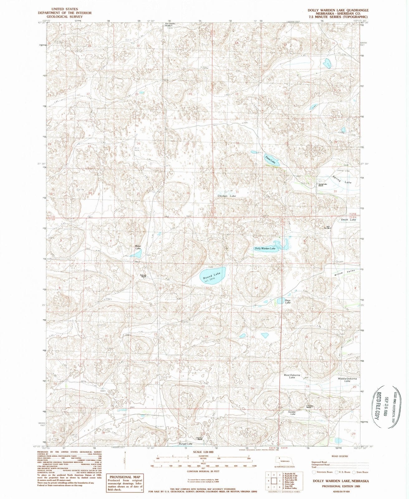 1989 Dolly Warden Lake, NE - Nebraska - USGS Topographic Map