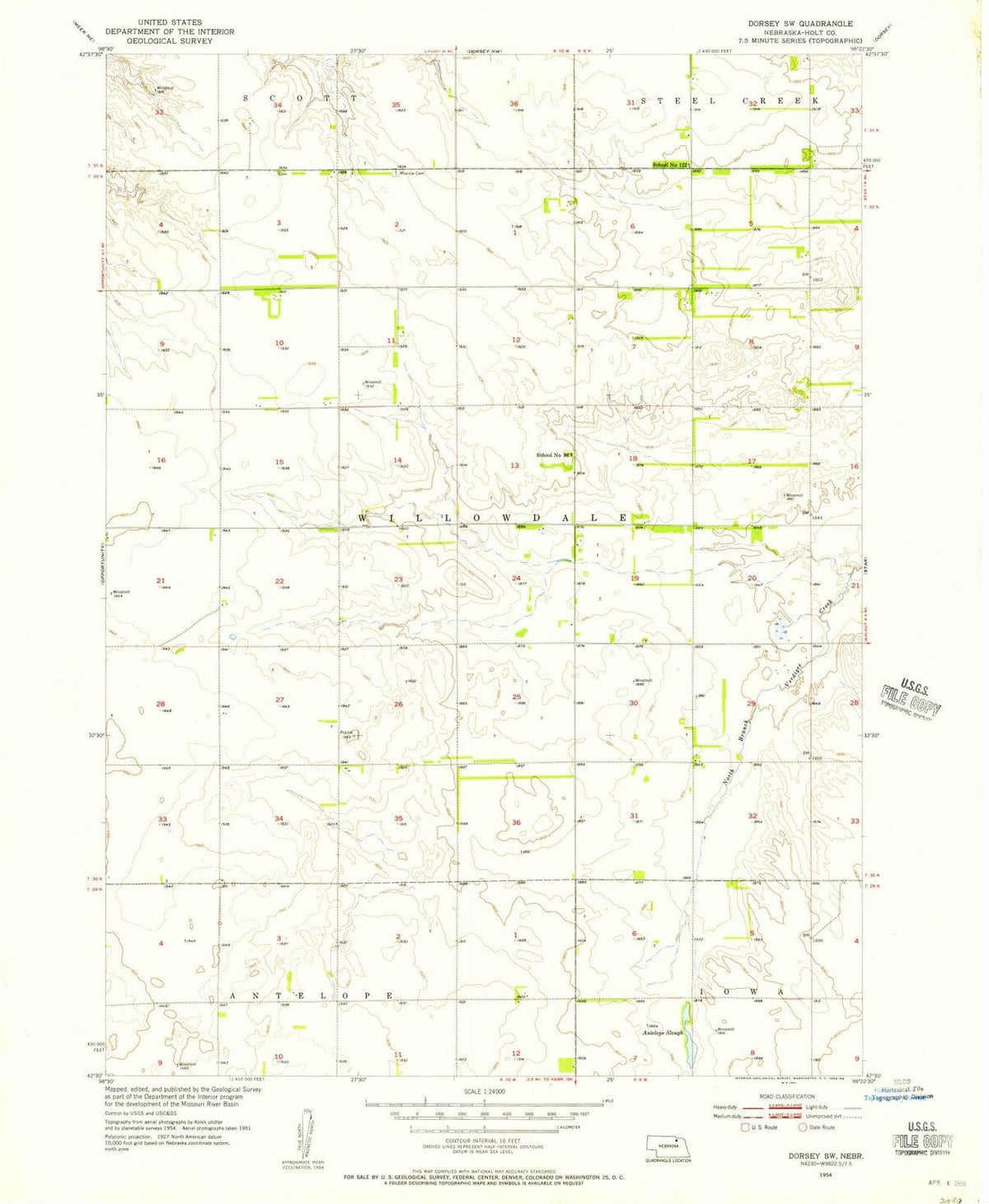 1954 Dorsey, NE - Nebraska - USGS Topographic Map