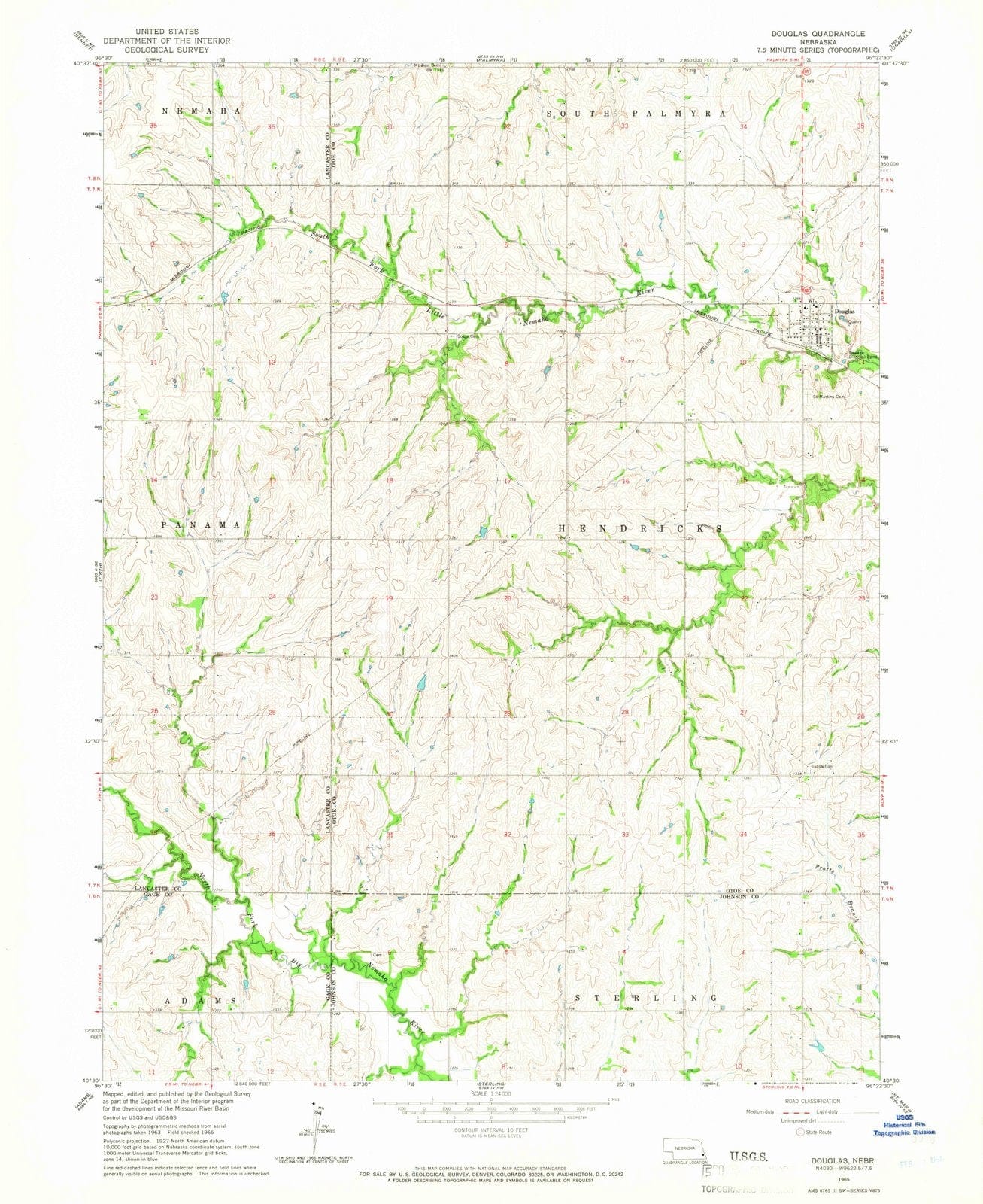 1965 Douglas, NE - Nebraska - USGS Topographic Map
