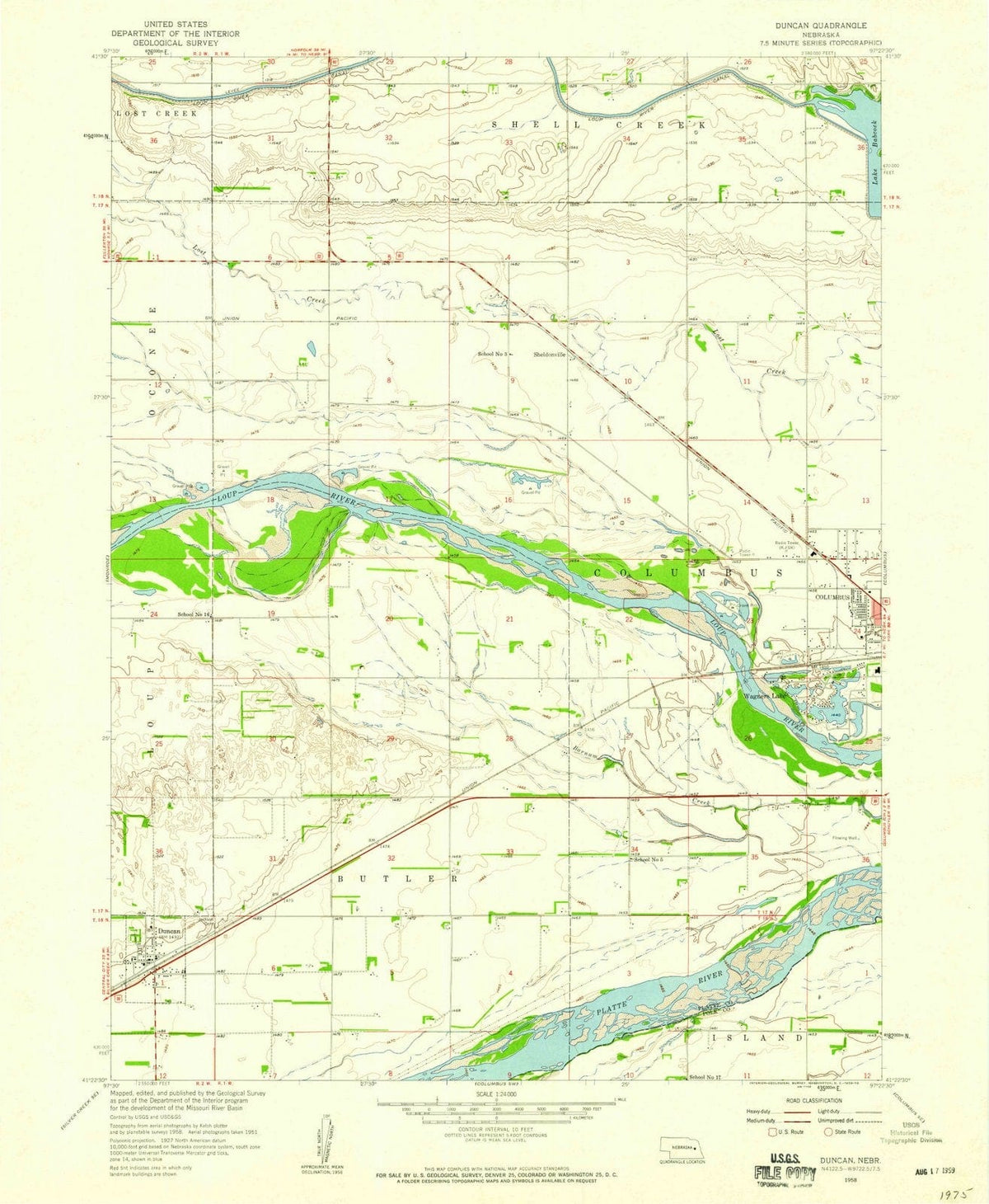 1958 Duncan, NE - Nebraska - USGS Topographic Map
