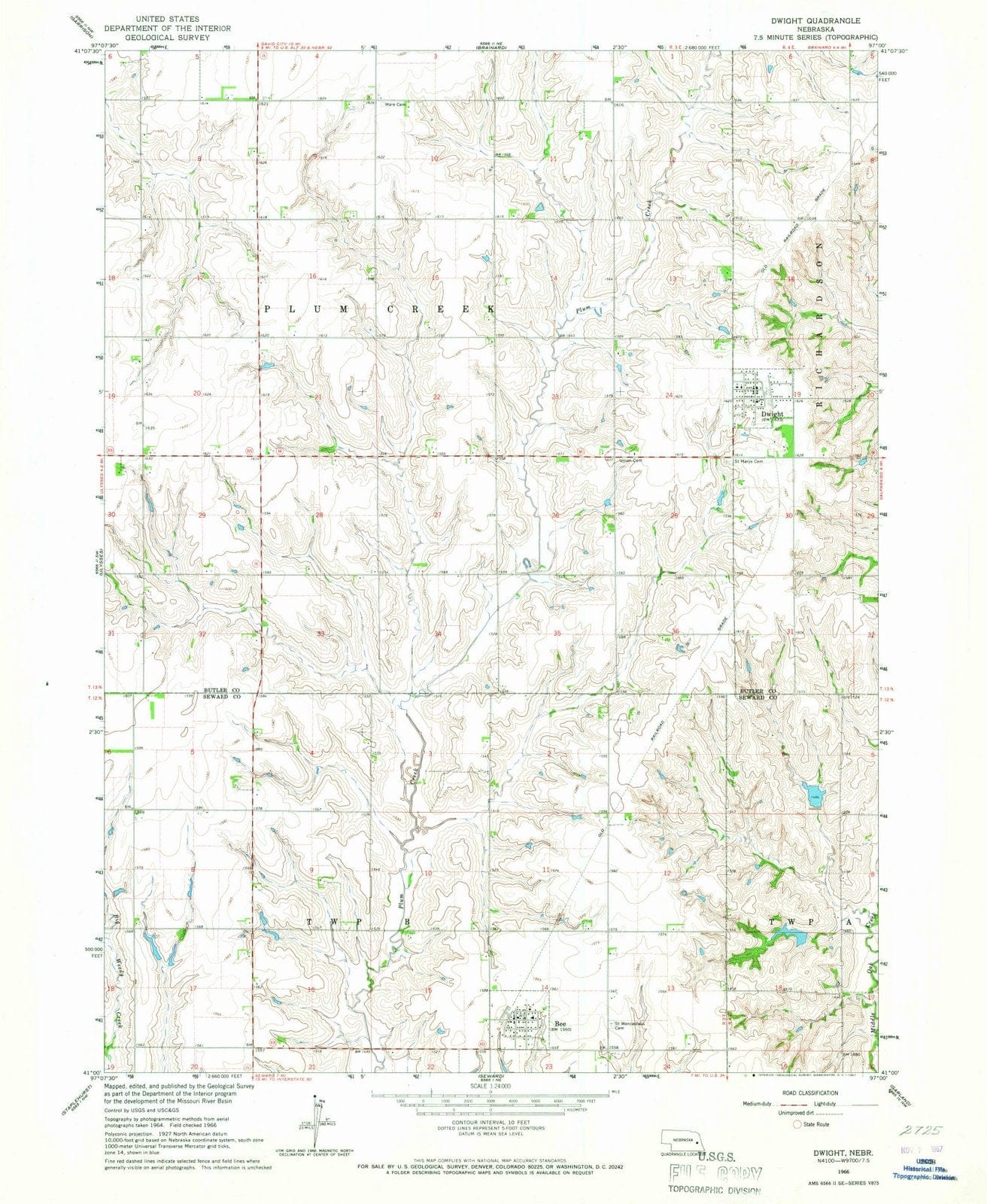 1966 Dwight, NE - Nebraska - USGS Topographic Map
