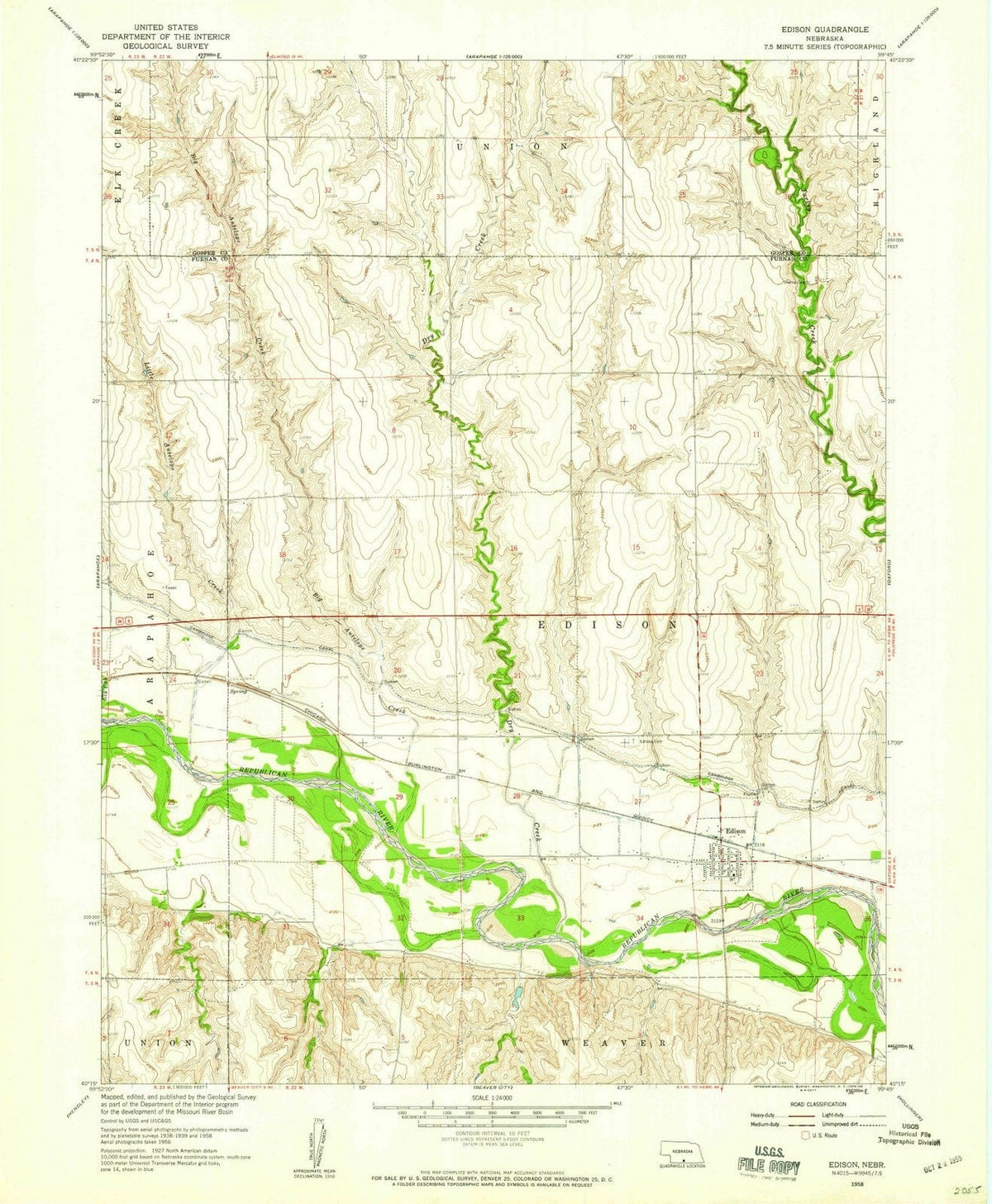 1958 Edison, NE - Nebraska - USGS Topographic Map