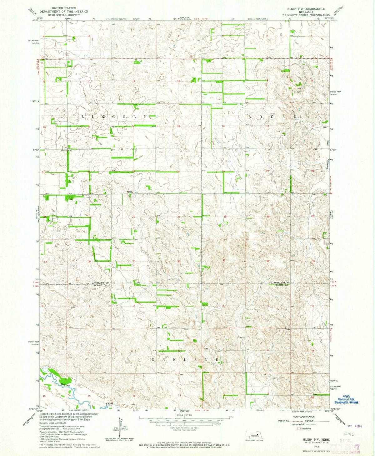1963 Elgin, NE - Nebraska - USGS Topographic Map