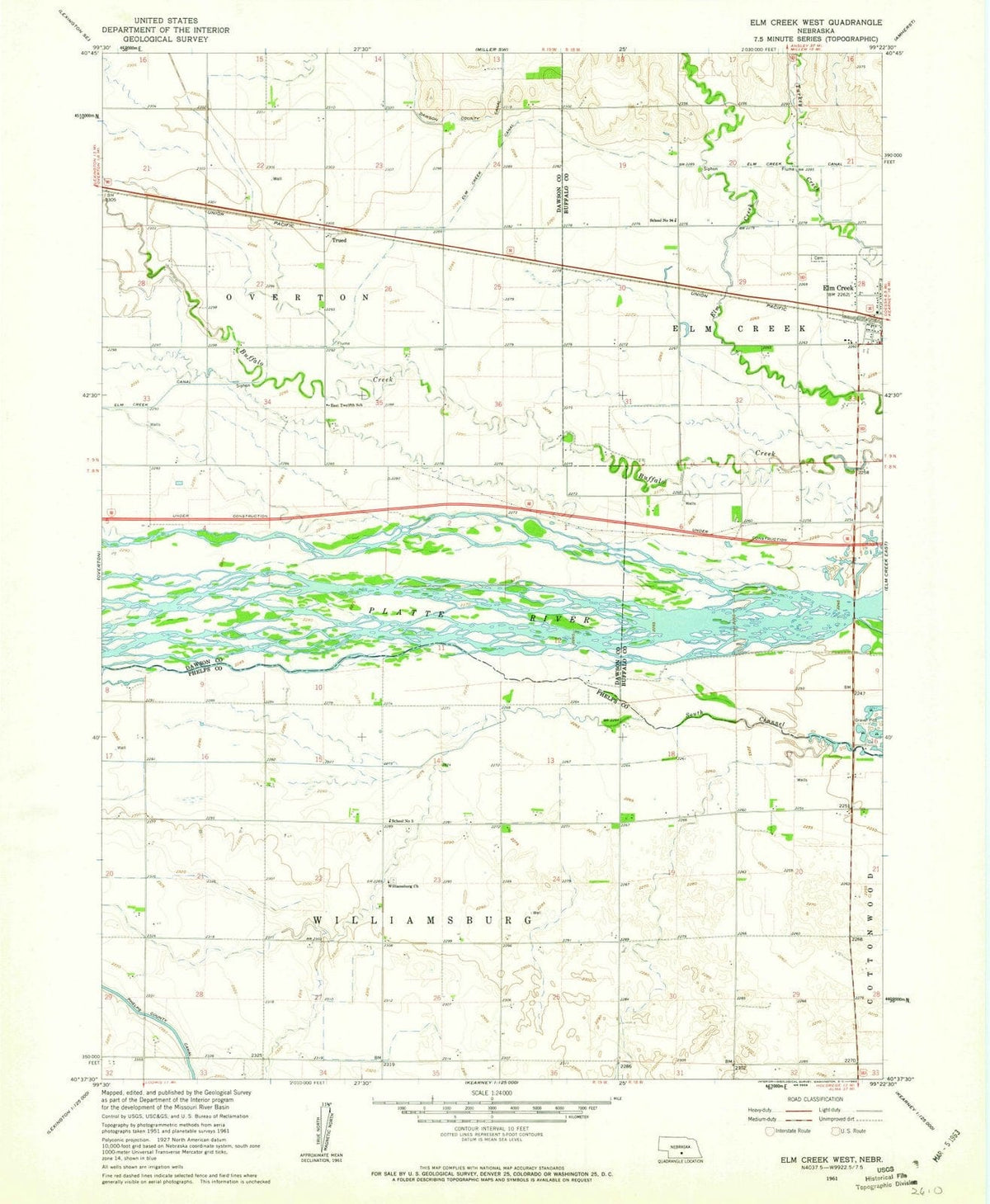 1961 Elm Creek West, NE - Nebraska - USGS Topographic Map