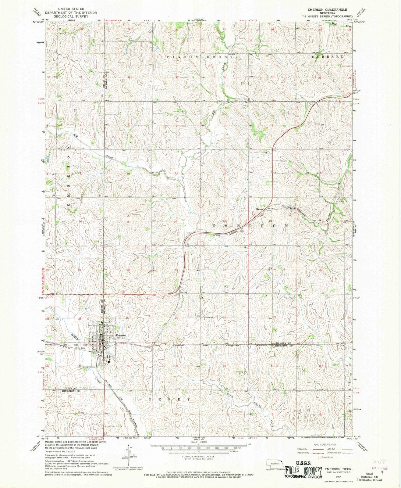 1967 Emerson, NE - Nebraska - USGS Topographic Map