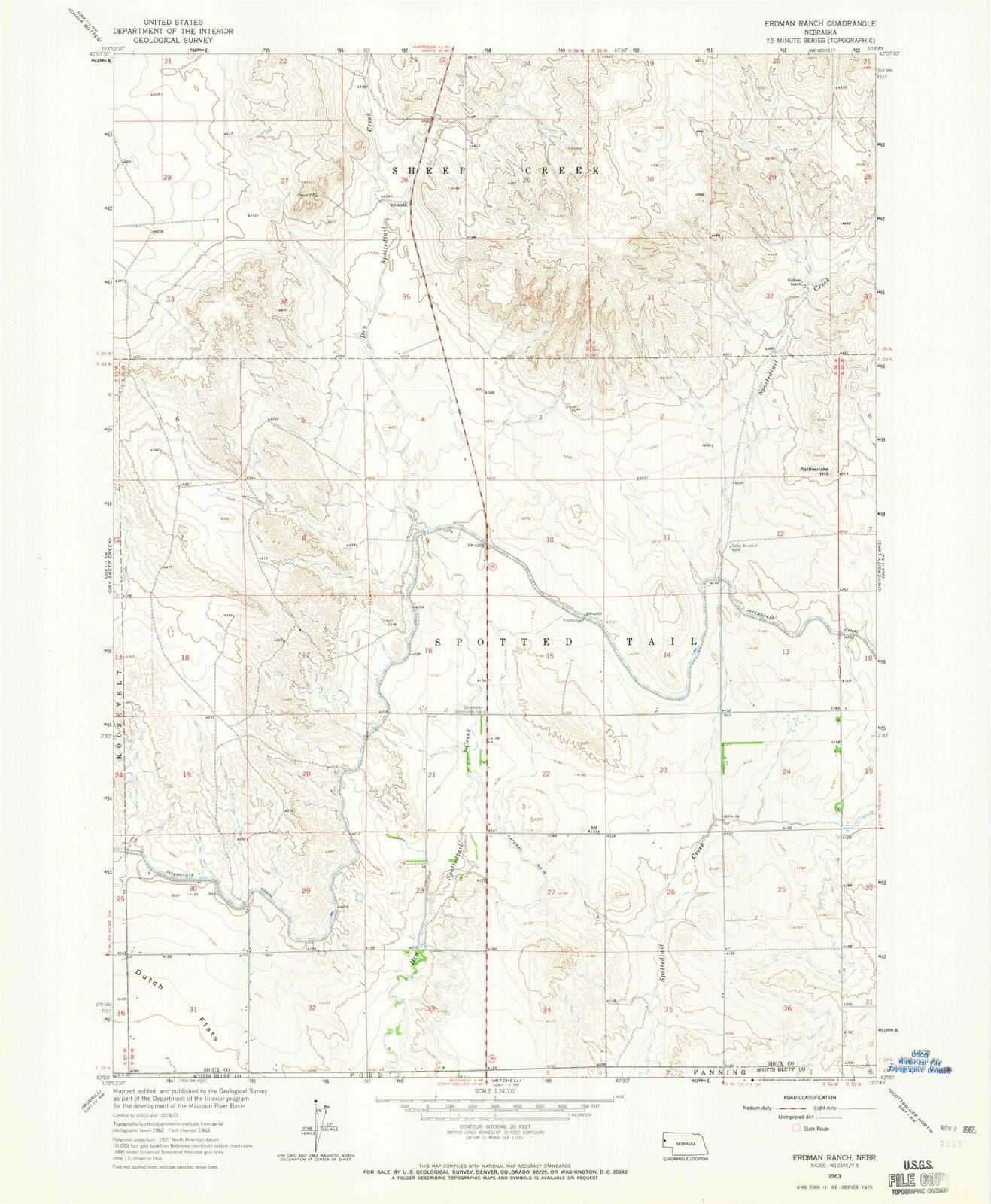 1963 Erdman Ranch, NE - Nebraska - USGS Topographic Map