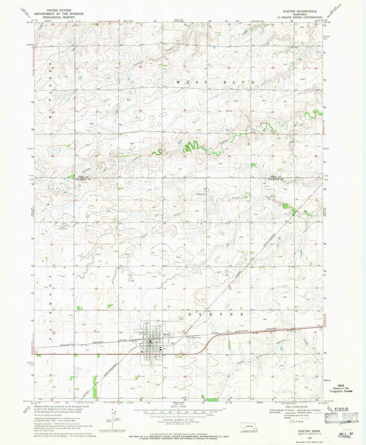1969 Exeter, NE - Nebraska - USGS Topographic Map