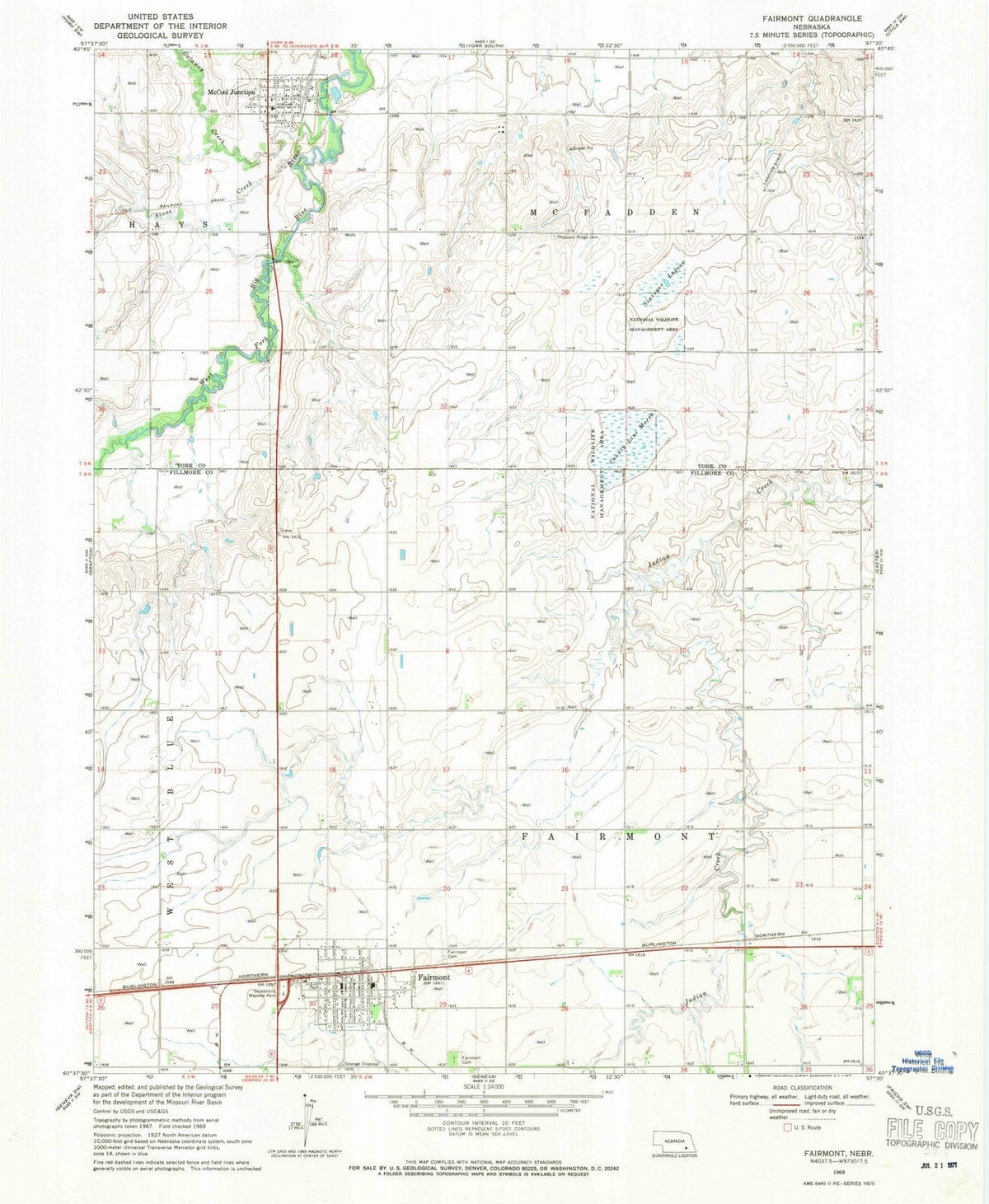 1969 Fairmont, NE - Nebraska - USGS Topographic Map