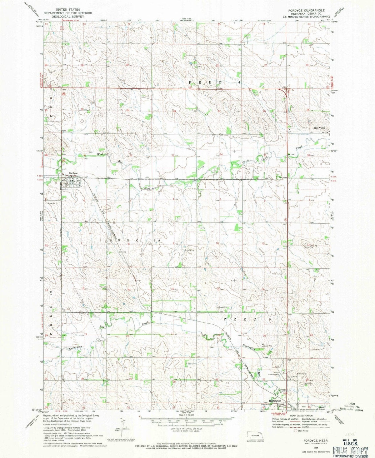 1968 Fordyce, NE - Nebraska - USGS Topographic Map
