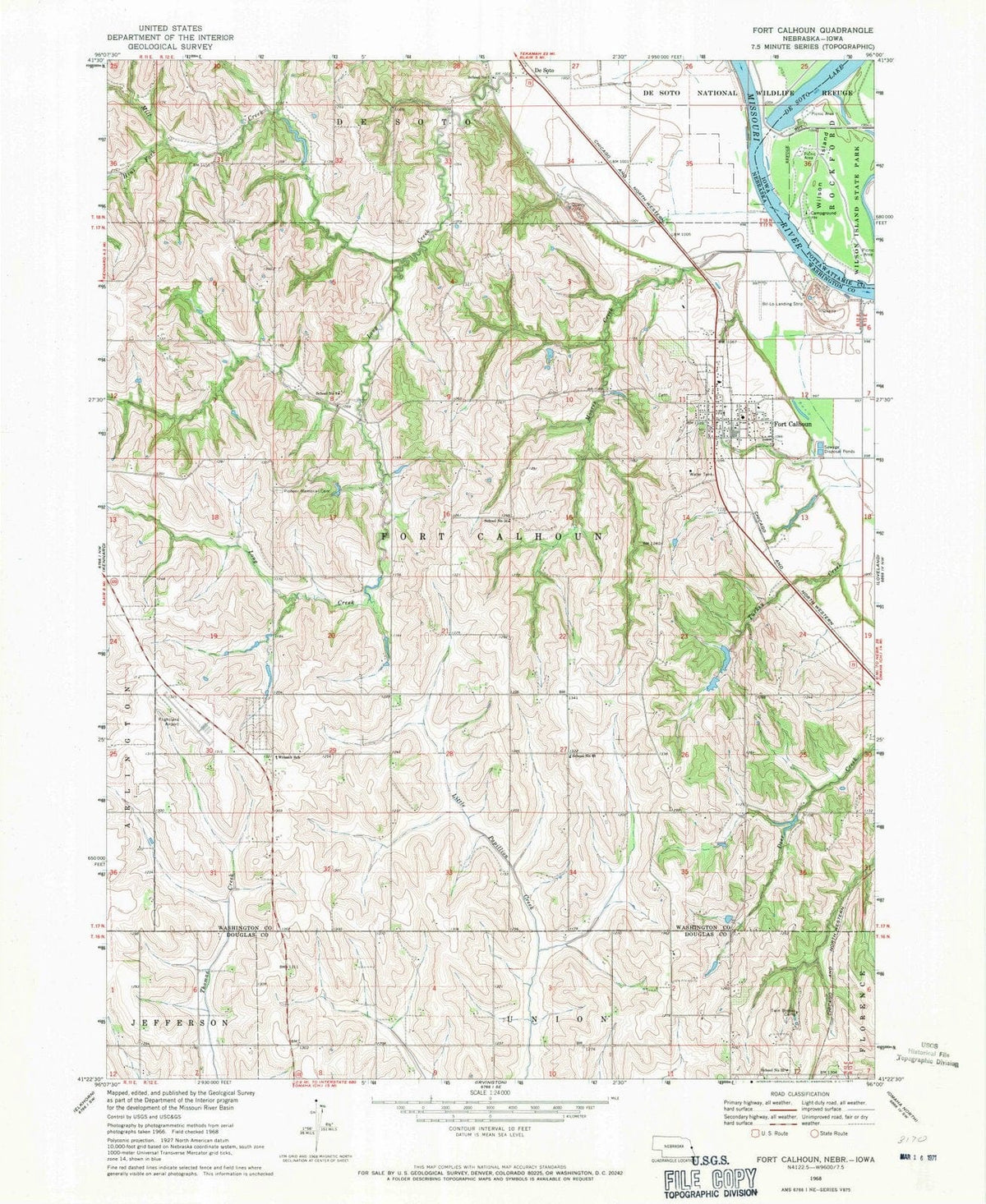 1968 Fort Calhoun, NE - Nebraska - USGS Topographic Map