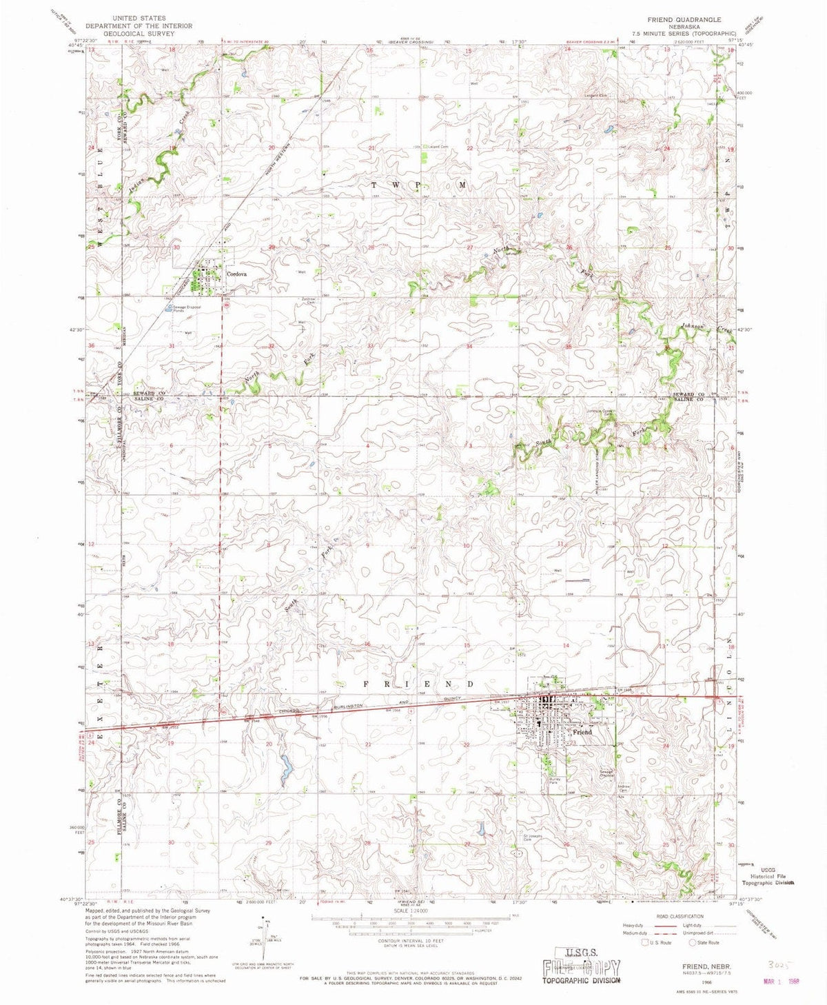1966 Friend, NE - Nebraska - USGS Topographic Map