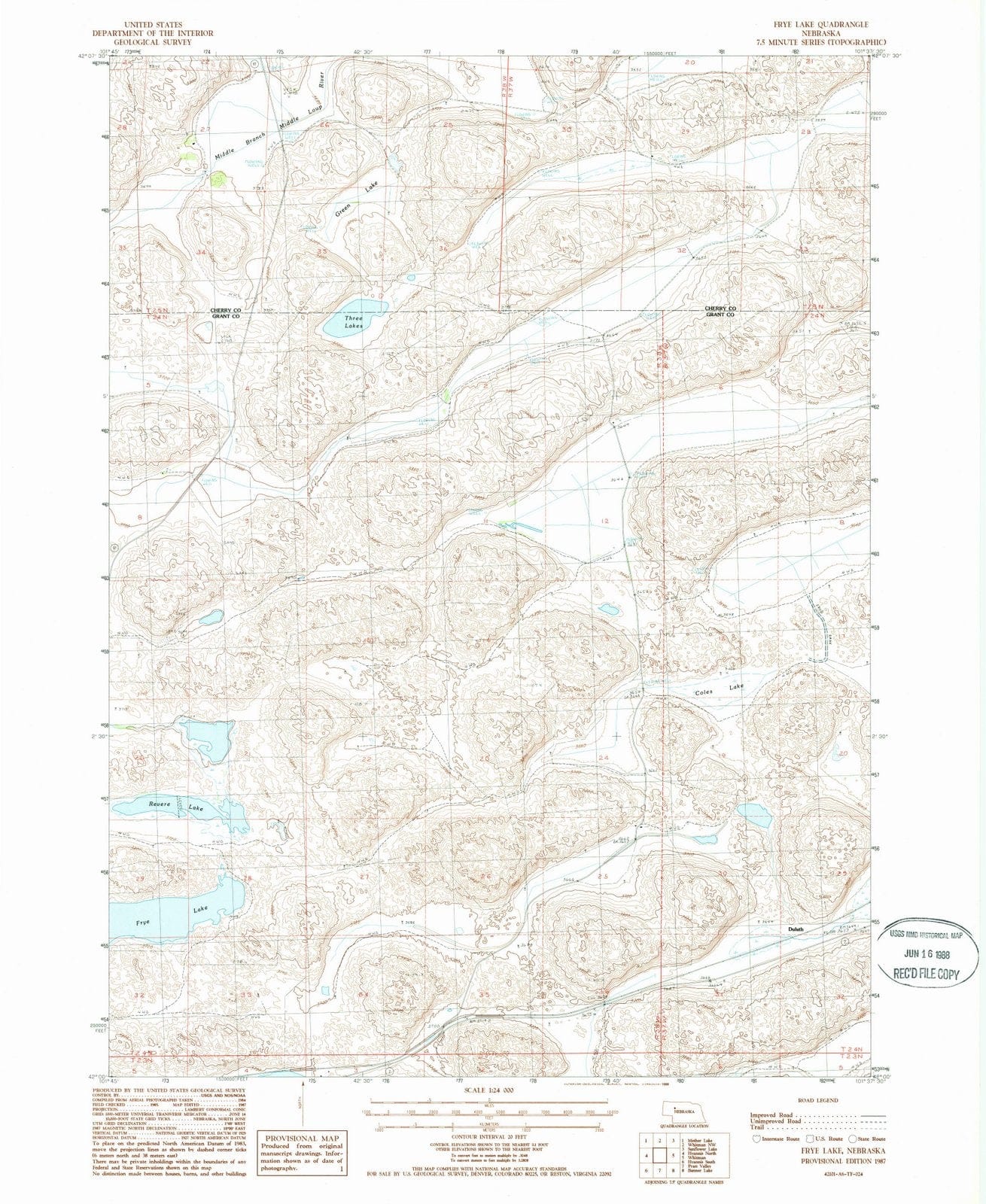 1987 Frye Lake, NE - Nebraska - USGS Topographic Map