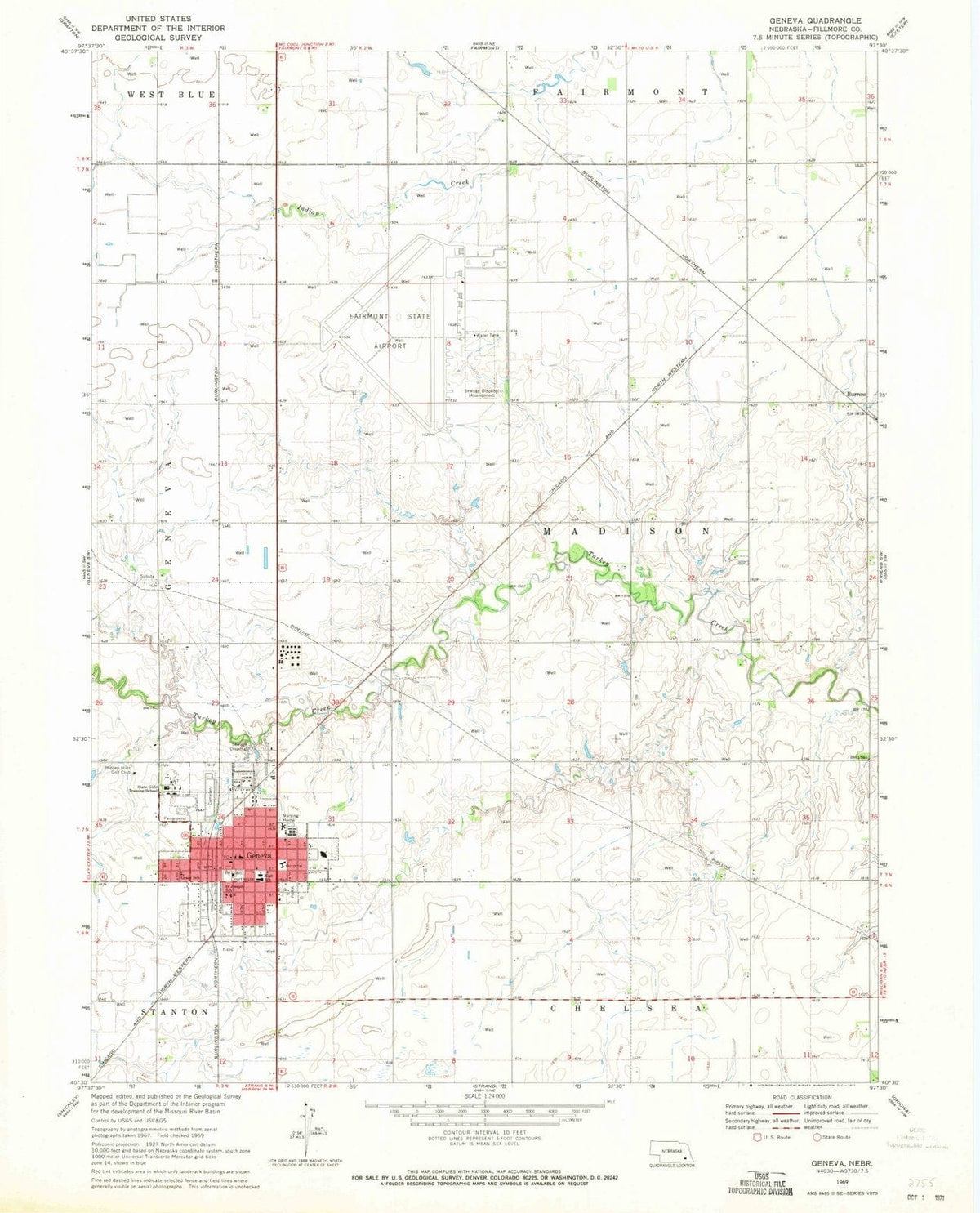 1969 Geneva, NE - Nebraska - USGS Topographic Map