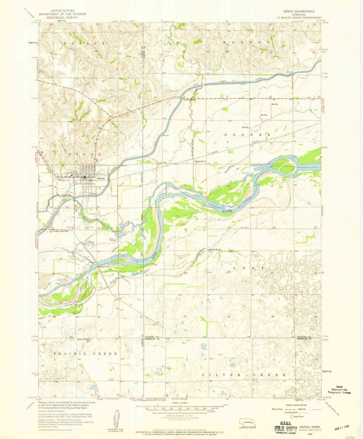 1958 Genoa, NE - Nebraska - USGS Topographic Map