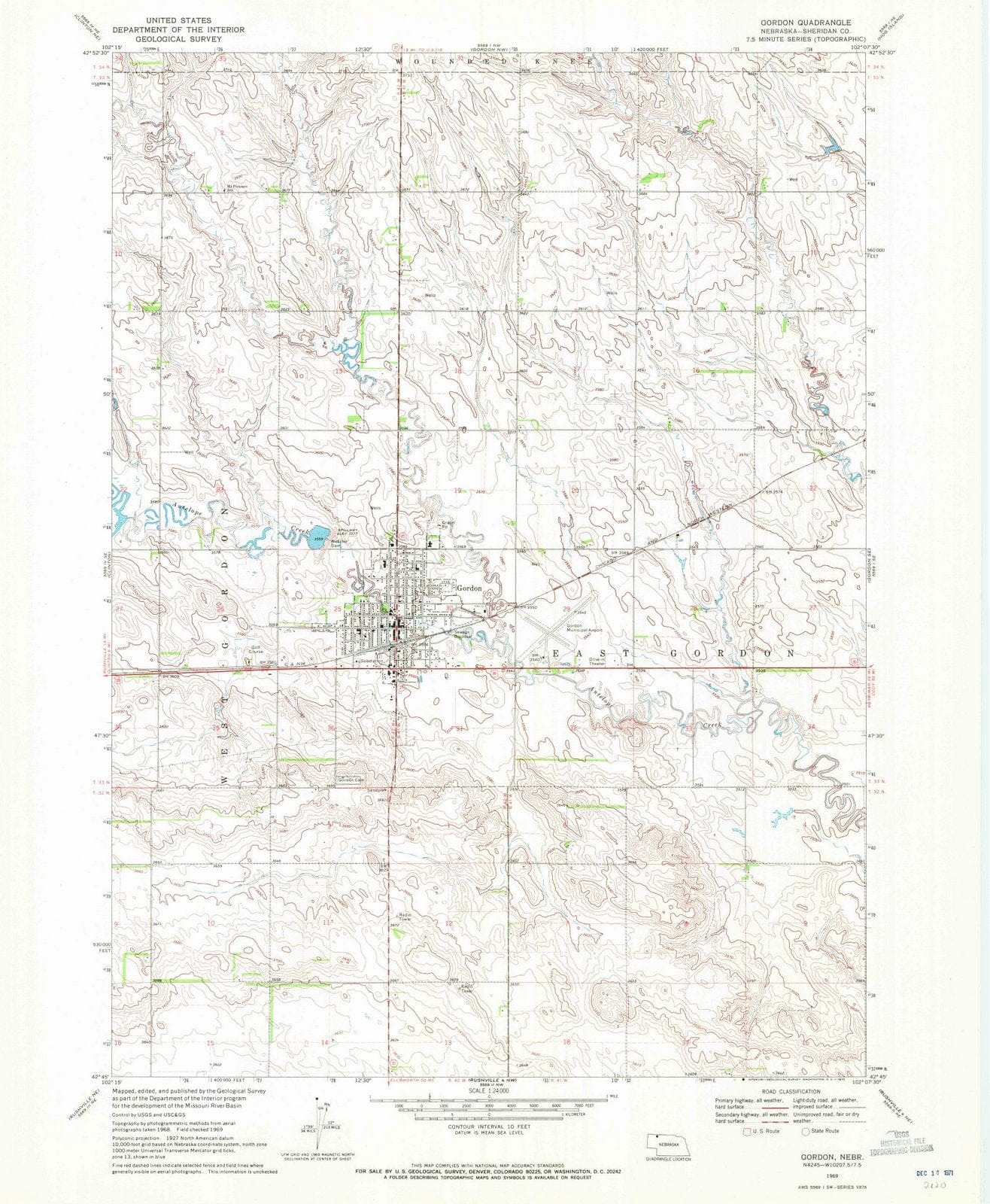 1969 Gordon, NE - Nebraska - USGS Topographic Map