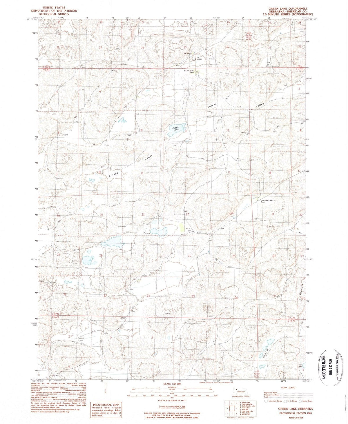 1989 Green Lake, NE - Nebraska - USGS Topographic Map