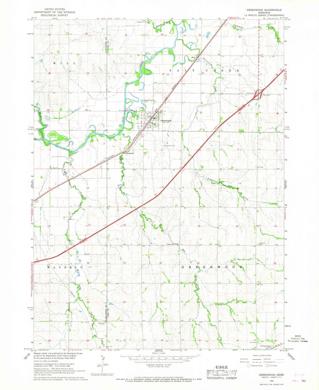 1966 Greenwood, NE - Nebraska - USGS Topographic Map
