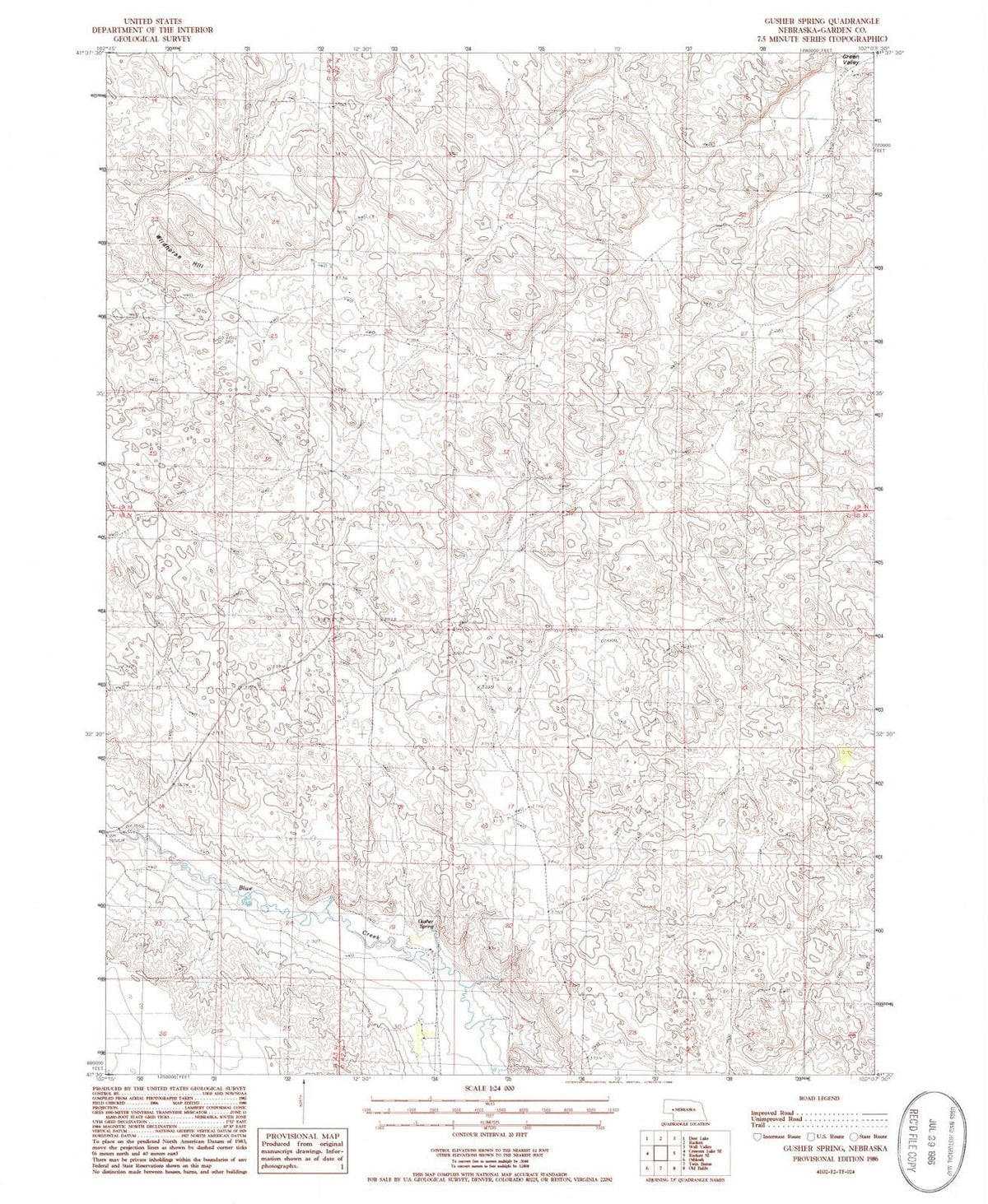 1986 Gusher Spring, NE - Nebraska - USGS Topographic Map
